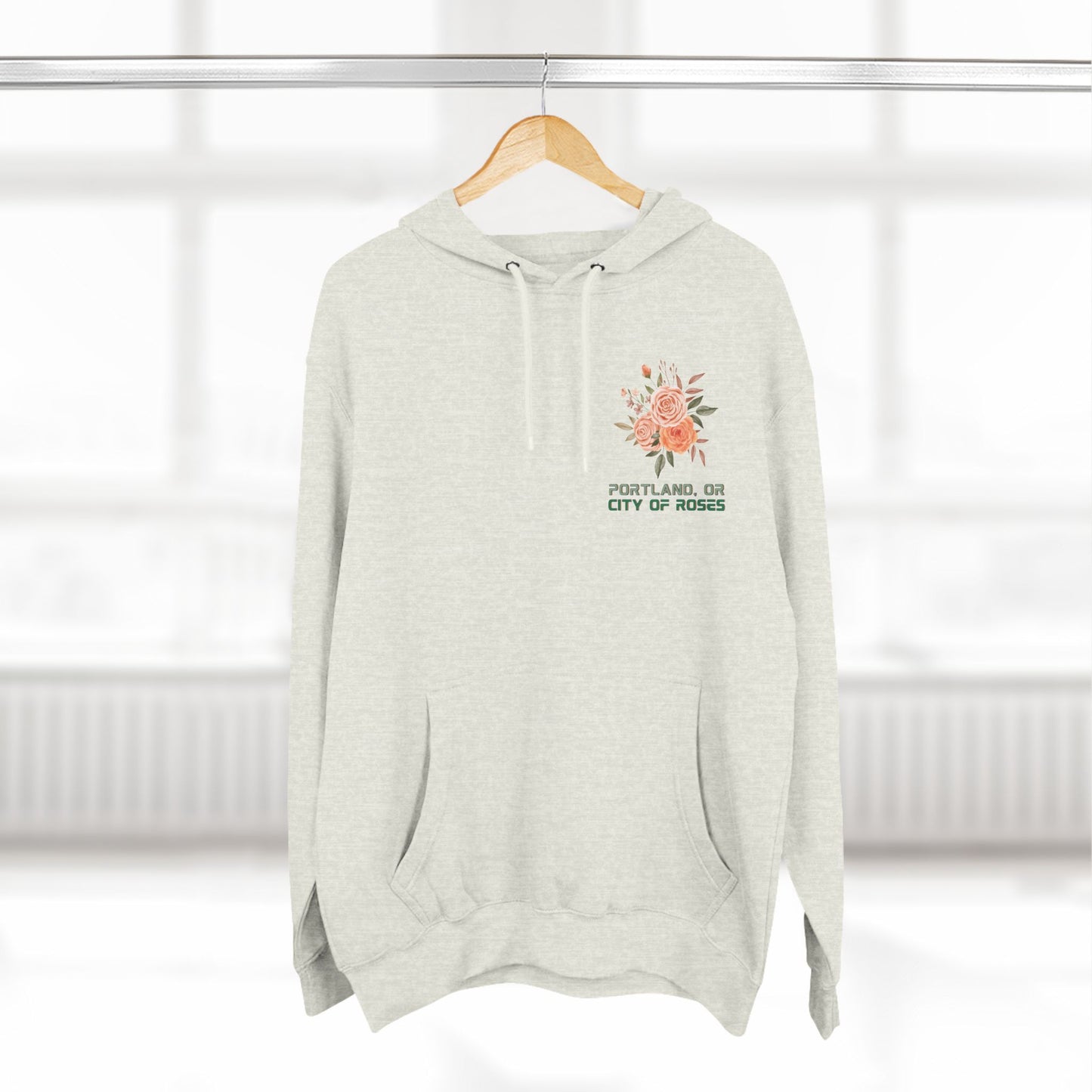 "Portland City of Roses" Fleece Hoodie - Cozy Flower Graphic Pullover Hoodie