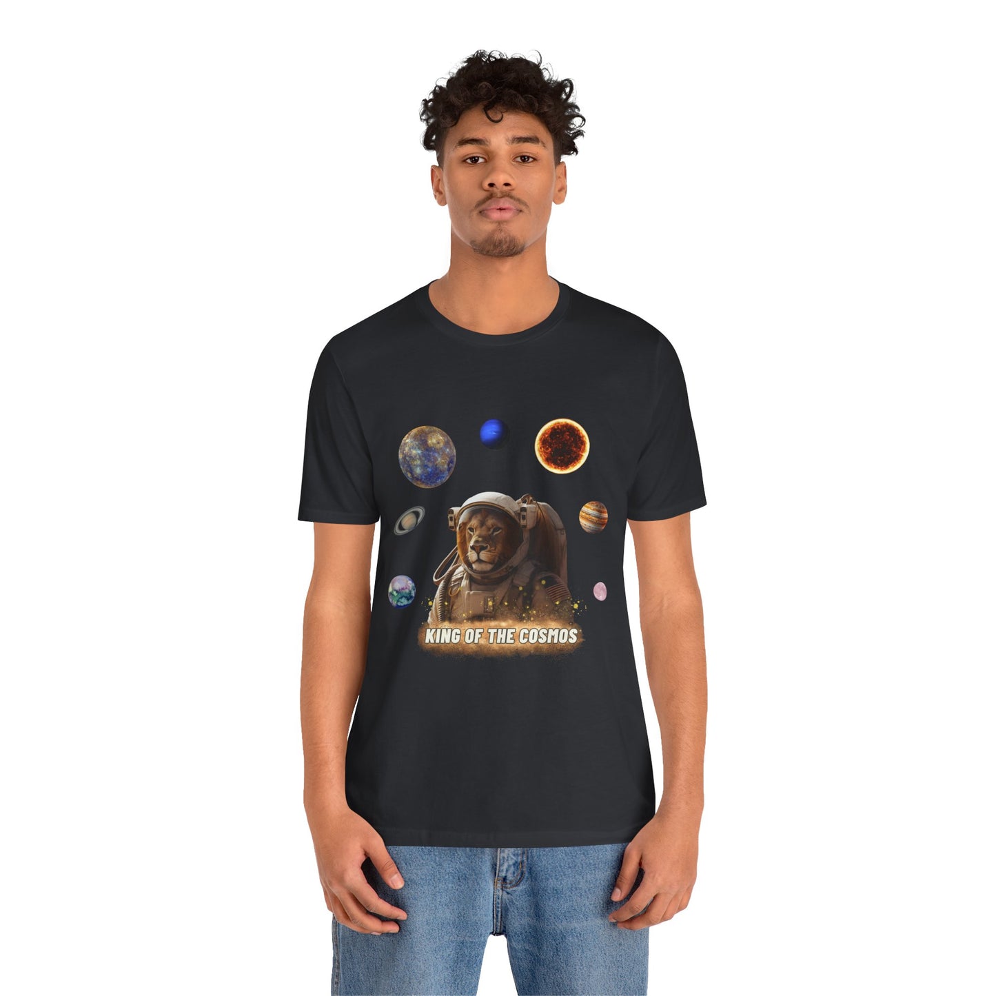 "King of the Cosmos" Lion Astronaut Unisex Jersey Short Sleeve Tee - Space Animal Graphic T-Shirt