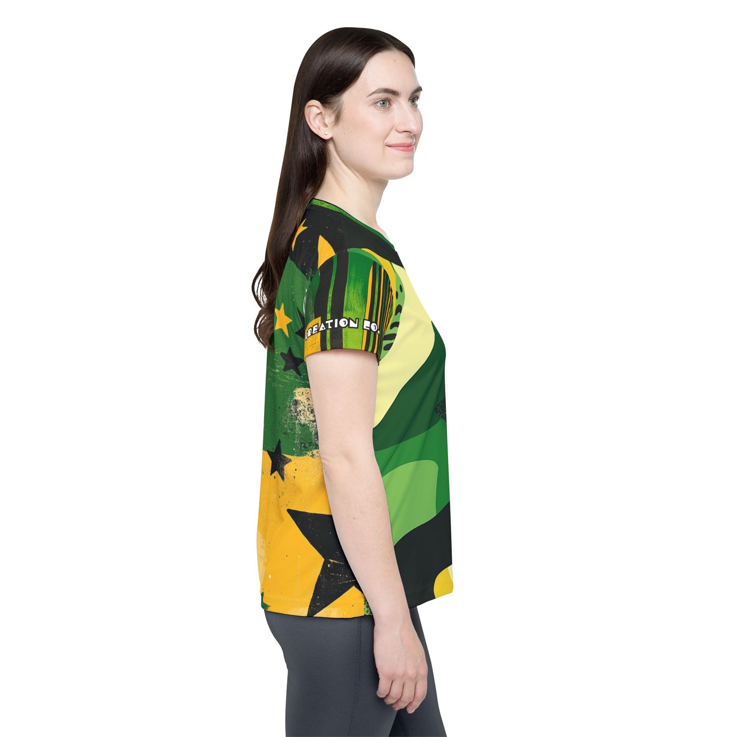 Fatigue Me - Women's Sports Jersey - Vibrant Green Camouflage Design