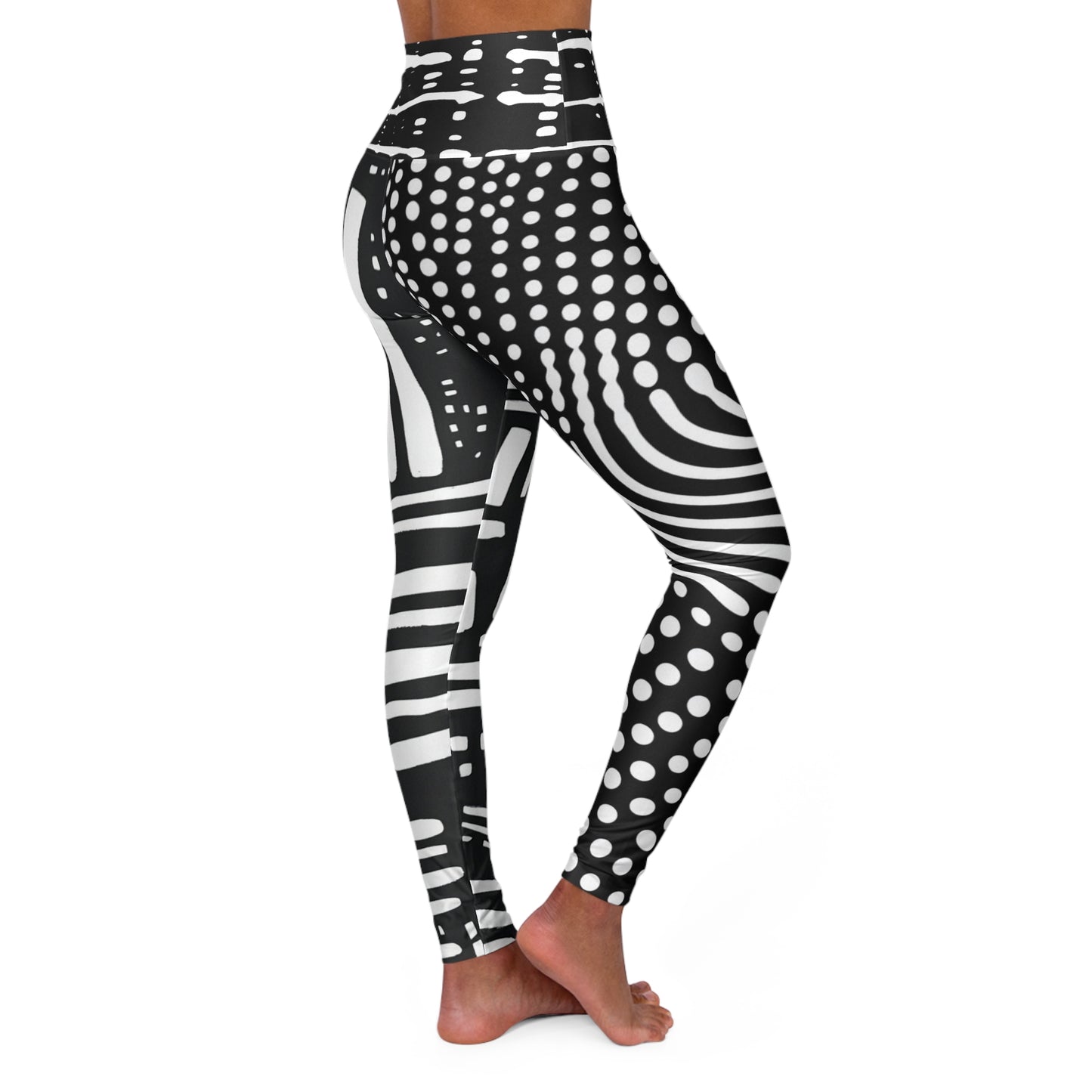 Awake - Stylish High Waisted Yoga Leggings - Stretchy Workout Tights with Modern Black and White Print