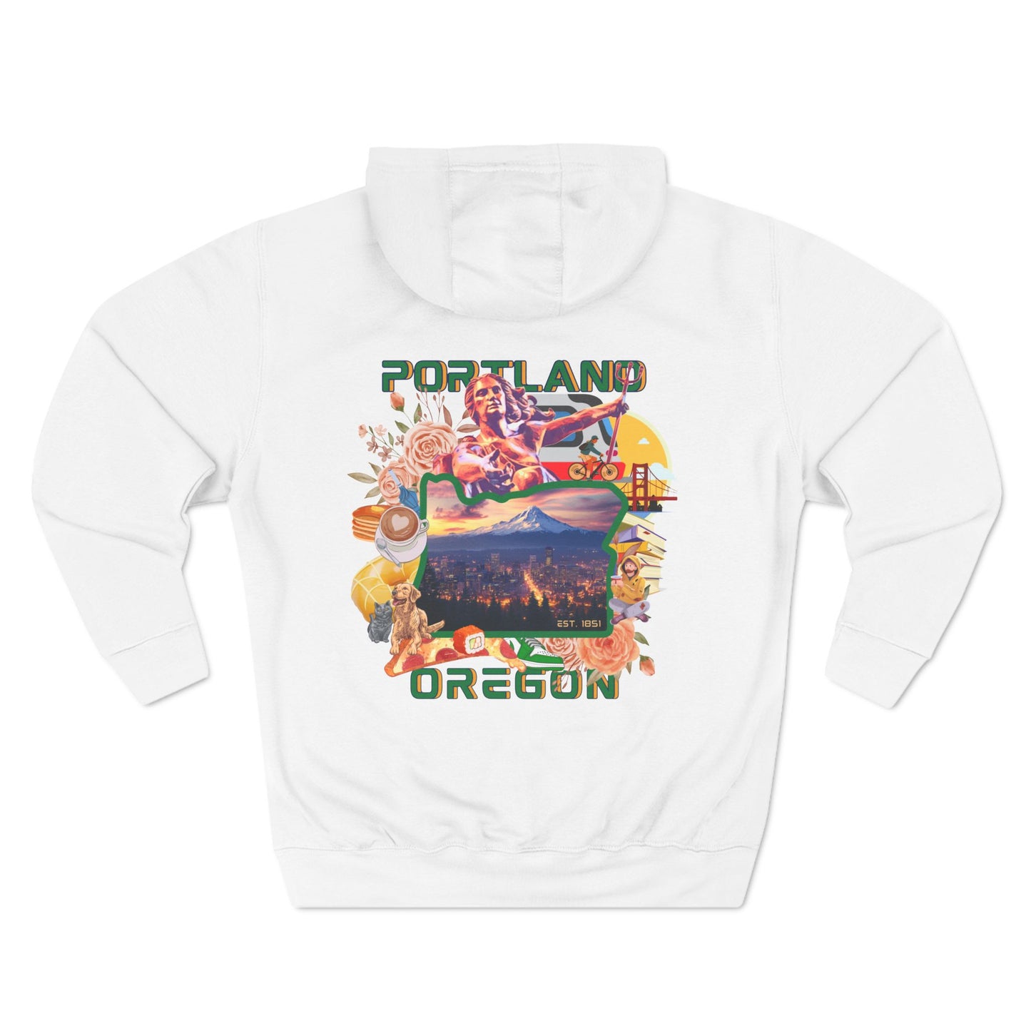 "Portland City of Roses" Fleece Hoodie - Cozy Flower Graphic Pullover Hoodie