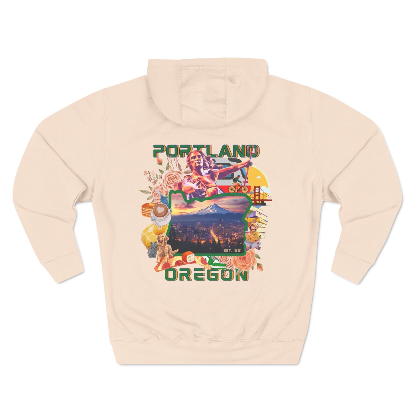 "Portland City of Roses" Fleece Hoodie - Cozy Flower Graphic Pullover Hoodie