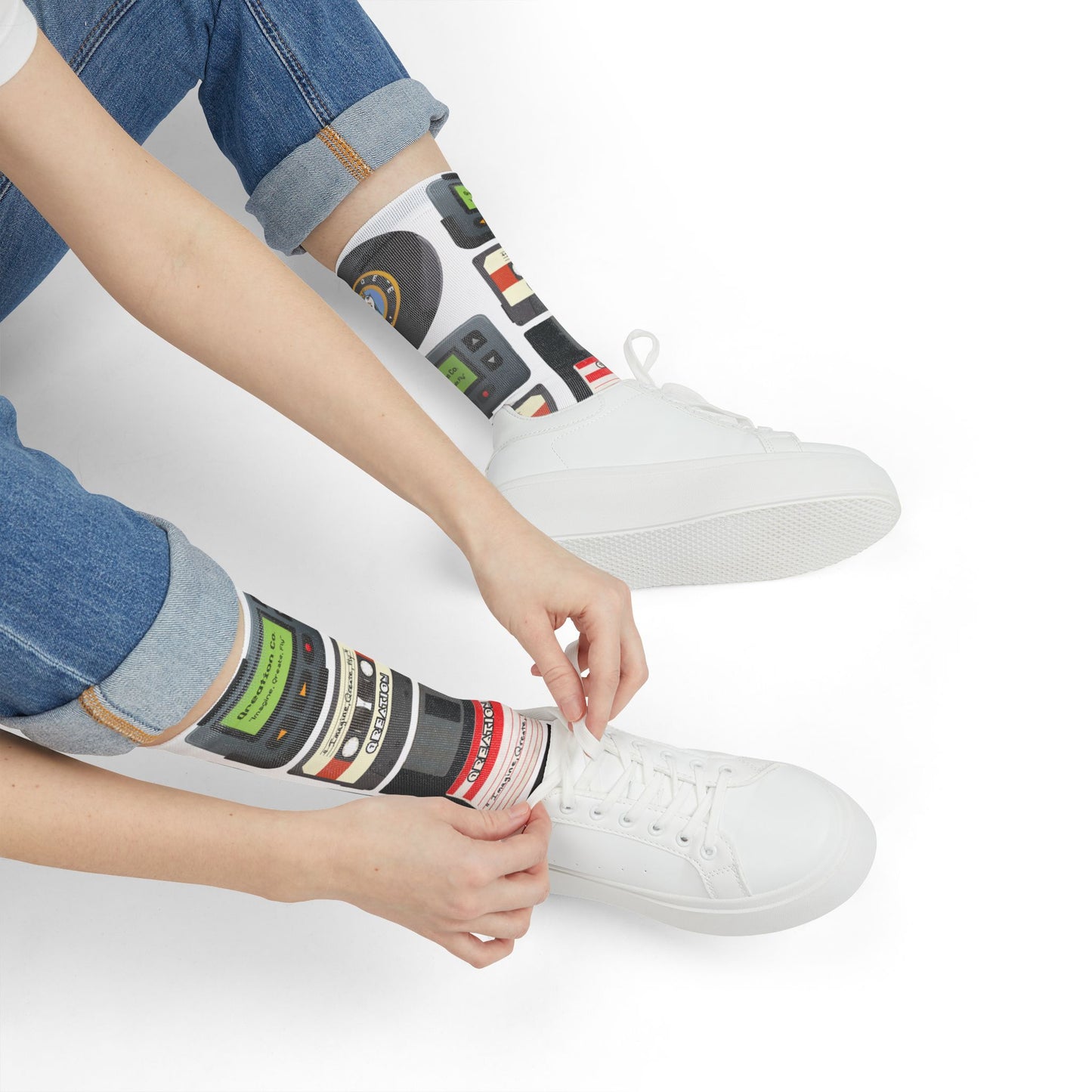 "Rewind Time" Gen X Nostalgia Crew Socks - Fun Gift Idea