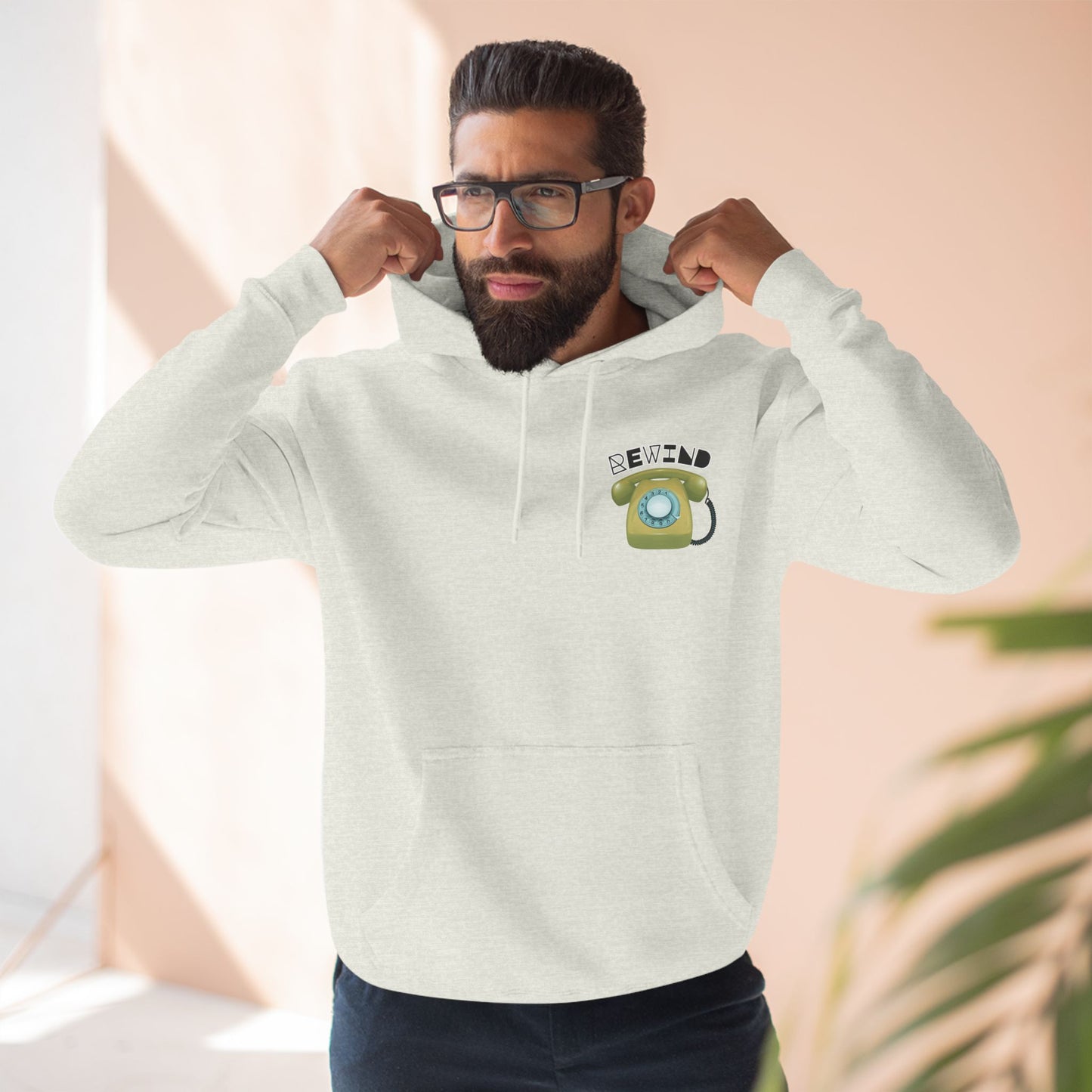 "Rewind" Retro Fleece Hoodie | Vintage Phone & Media Design