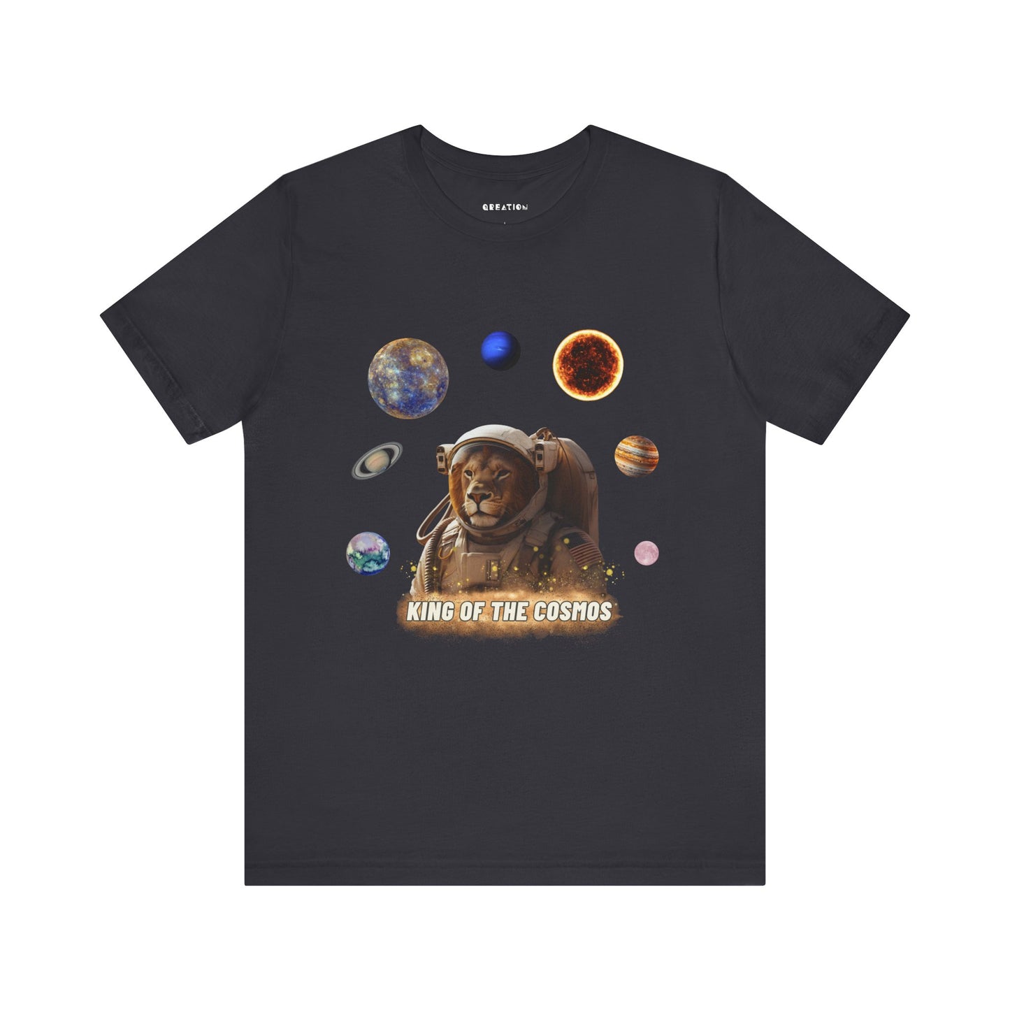 "King of the Cosmos" Lion Astronaut Unisex Jersey Short Sleeve Tee - Space Animal Graphic T-Shirt