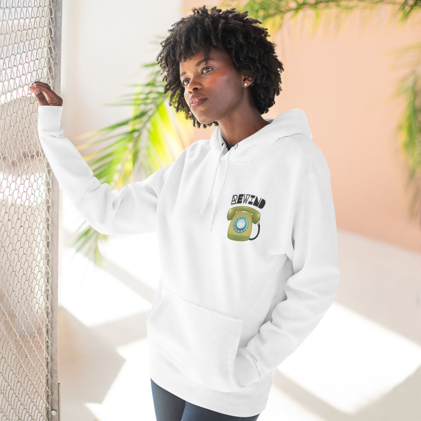 "Rewind" Retro Fleece Hoodie | Vintage Phone & Media Design