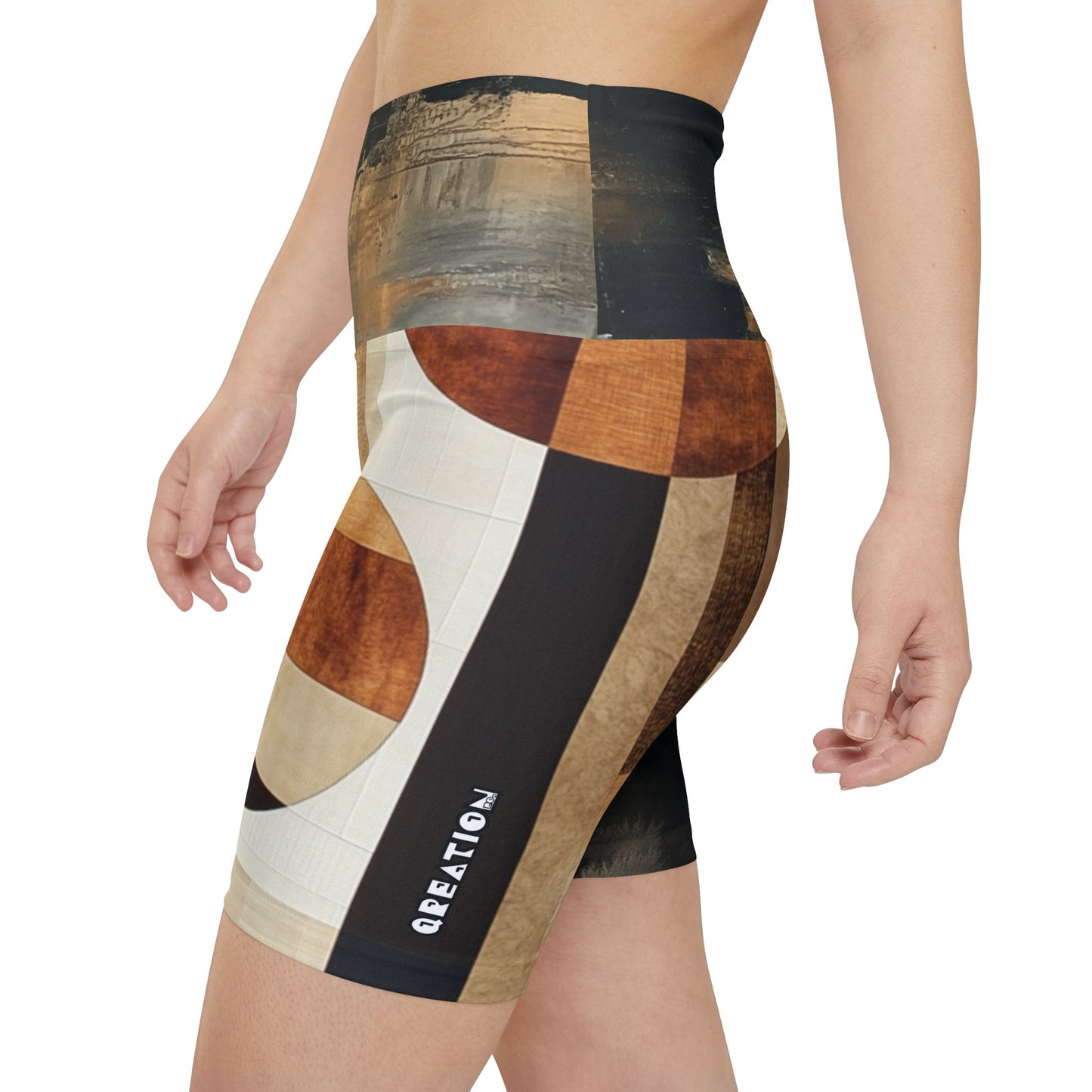 Very Mindful - Artistic Women's Workout Legging Shorts - Abstract Geometric Design
