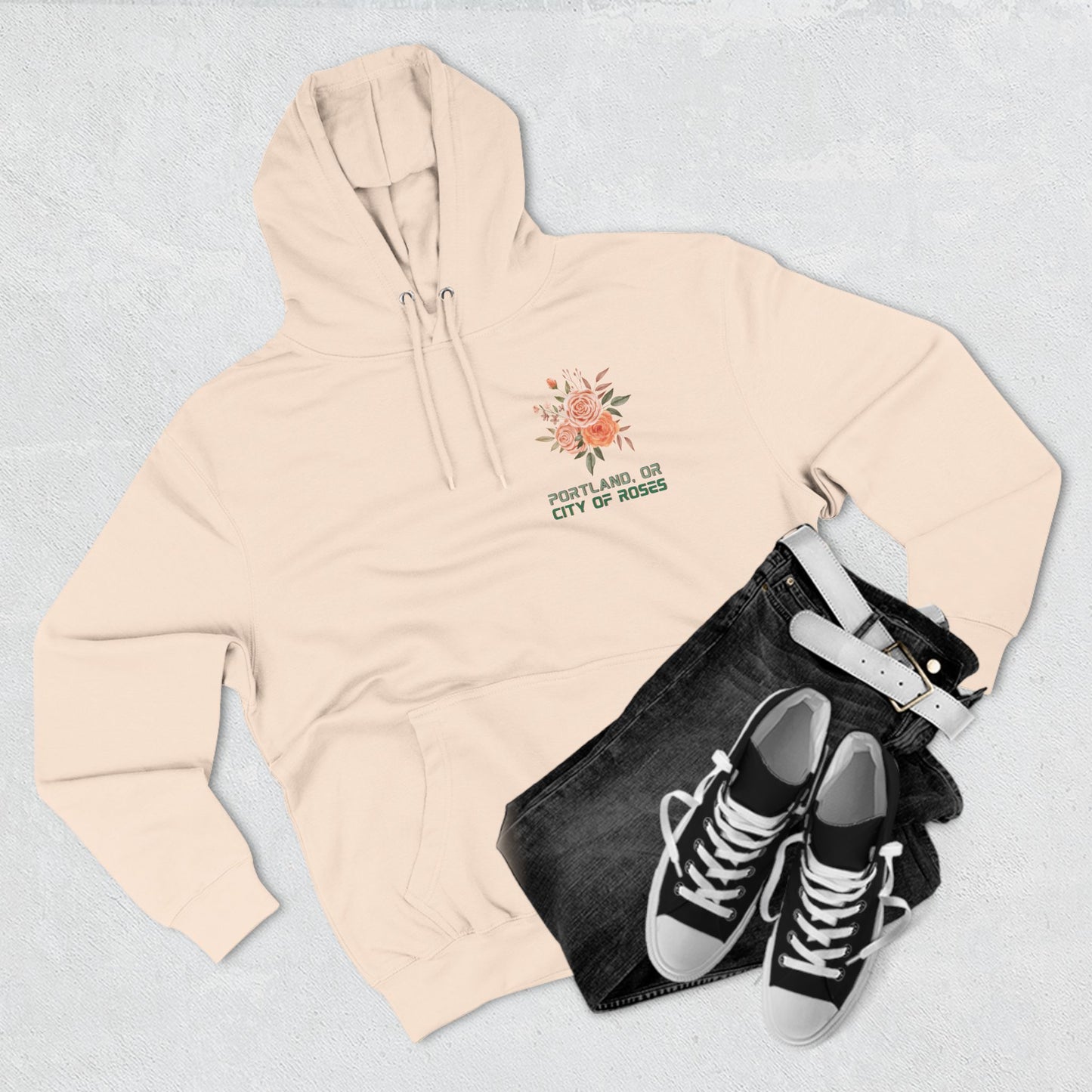 "Portland City of Roses" Fleece Hoodie - Cozy Flower Graphic Pullover Hoodie