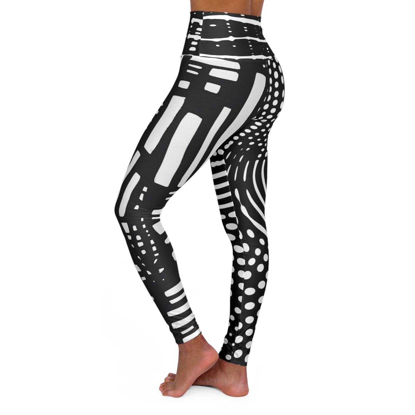 Awake - Stylish High Waisted Yoga Leggings - Stretchy Workout Tights with Modern Black and White Print