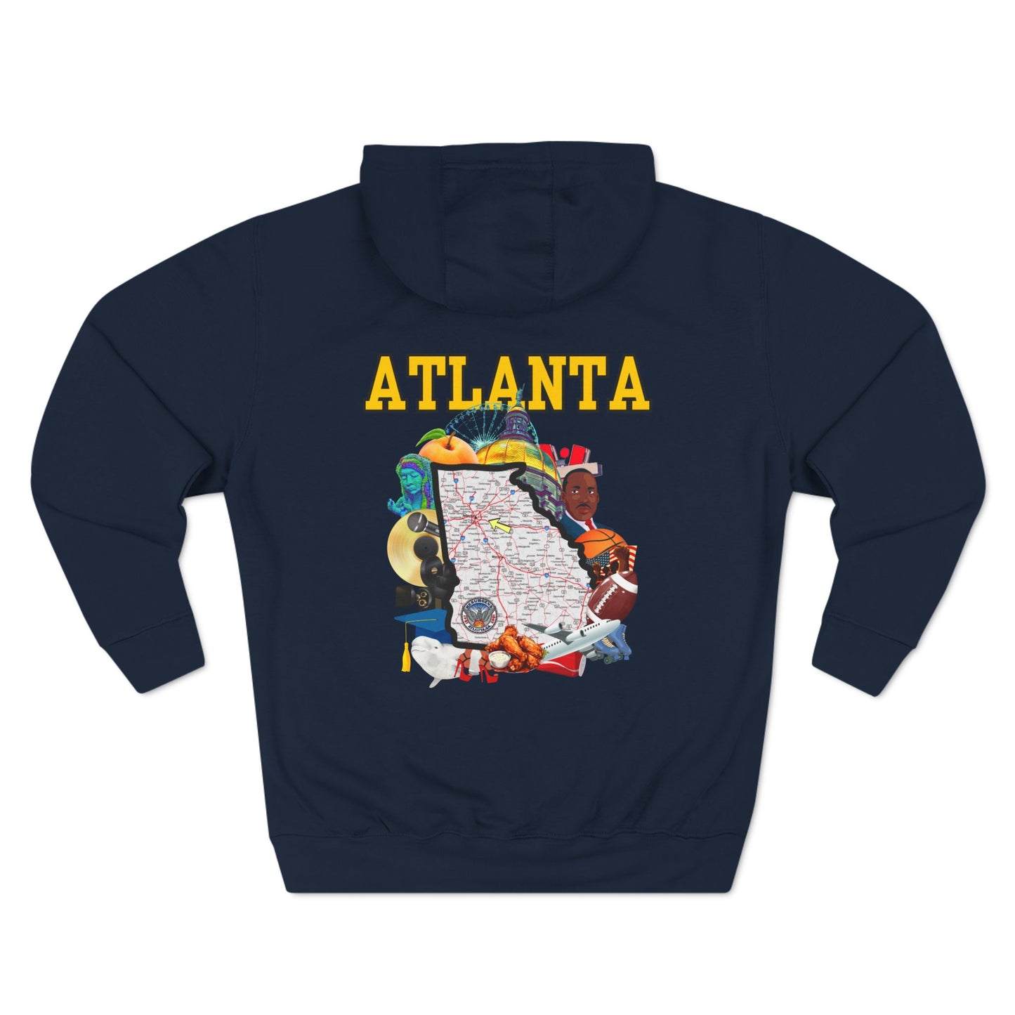 "Atlanta State Capital" Three-Panel Fleece Hoodie - Cozy Souvenir for City Lovers