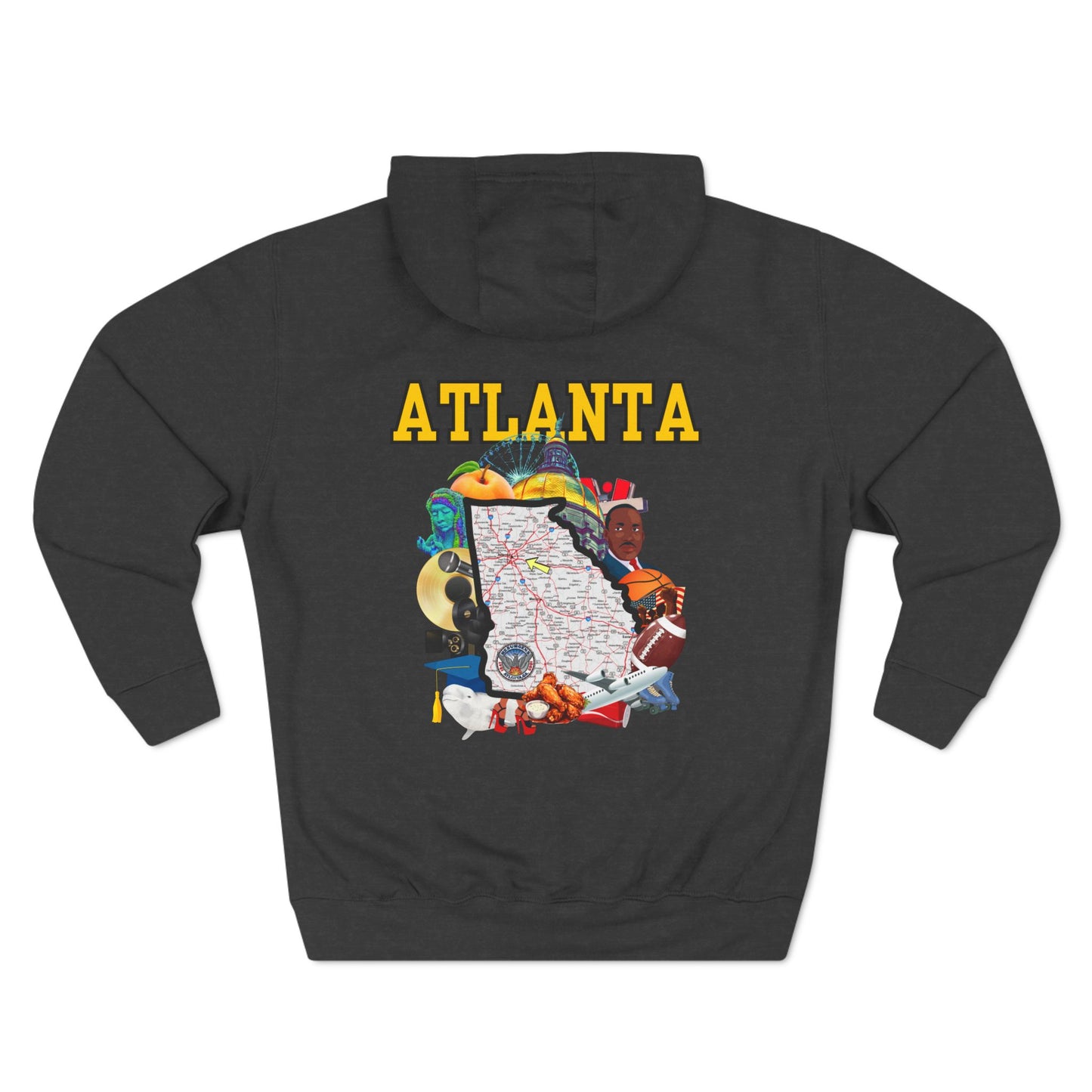 "Atlanta State Capital" Three-Panel Fleece Hoodie - Cozy Souvenir for City Lovers