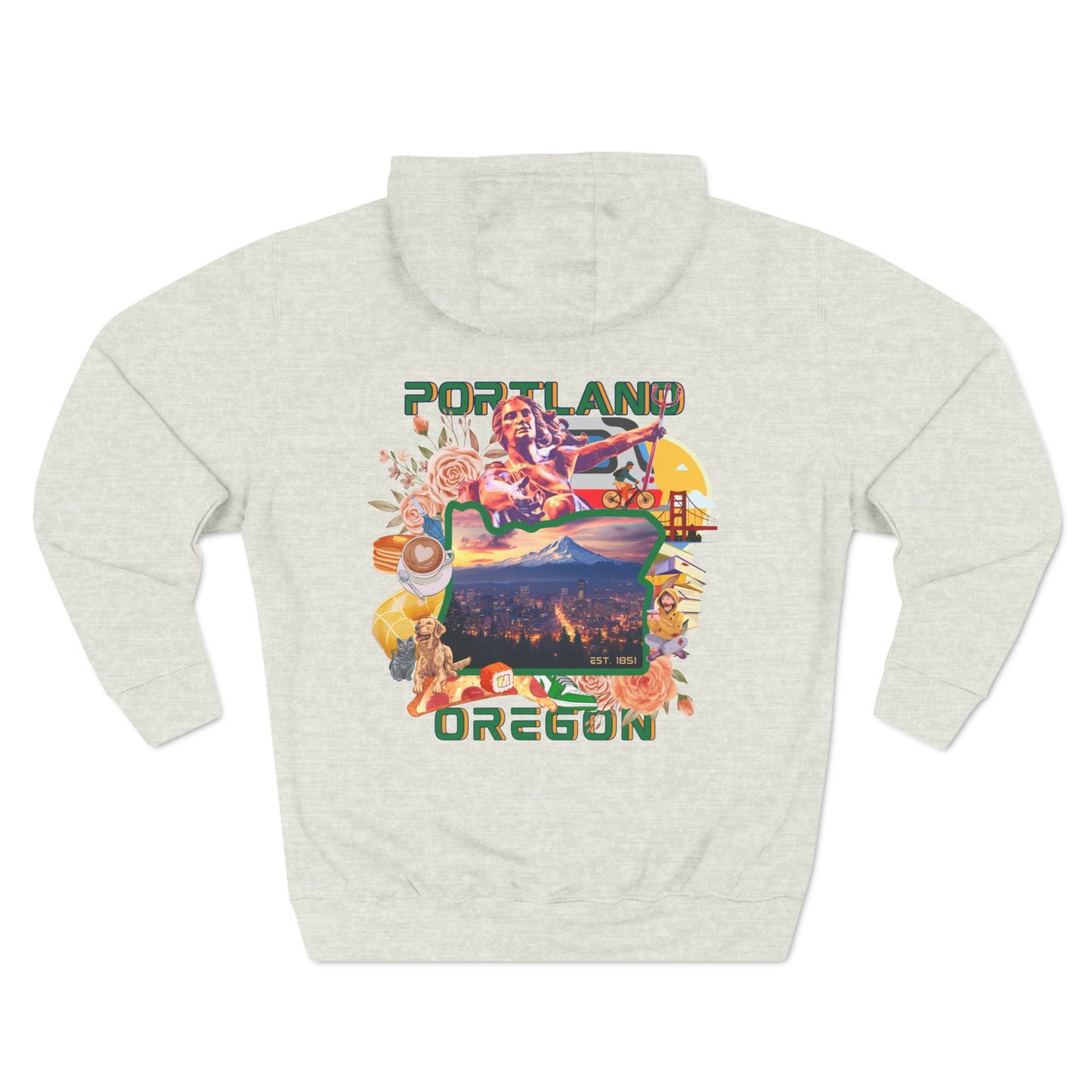 "Portland City of Roses" Fleece Hoodie - Cozy Flower Graphic Pullover Hoodie