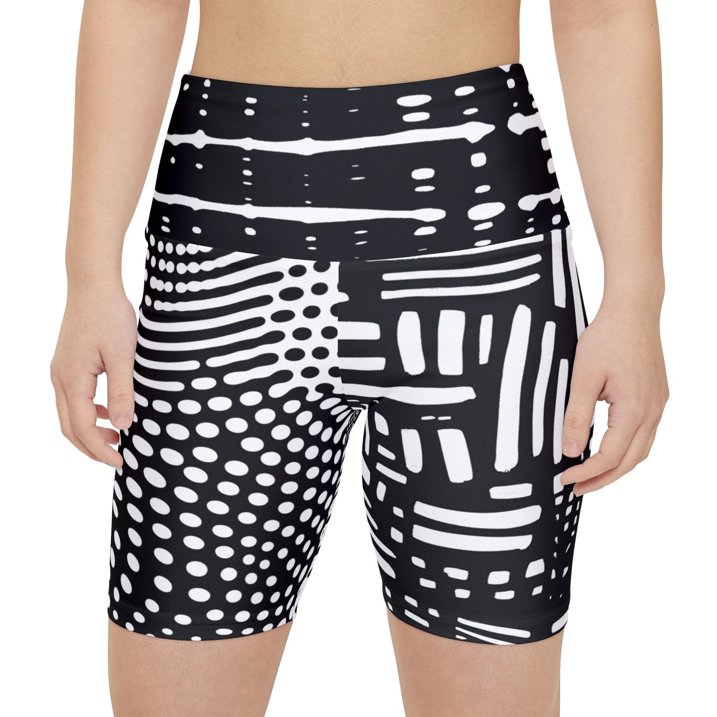 Awake - Stylish Black & White Women's Workout Legging Shorts - Athletic Fitness Gear