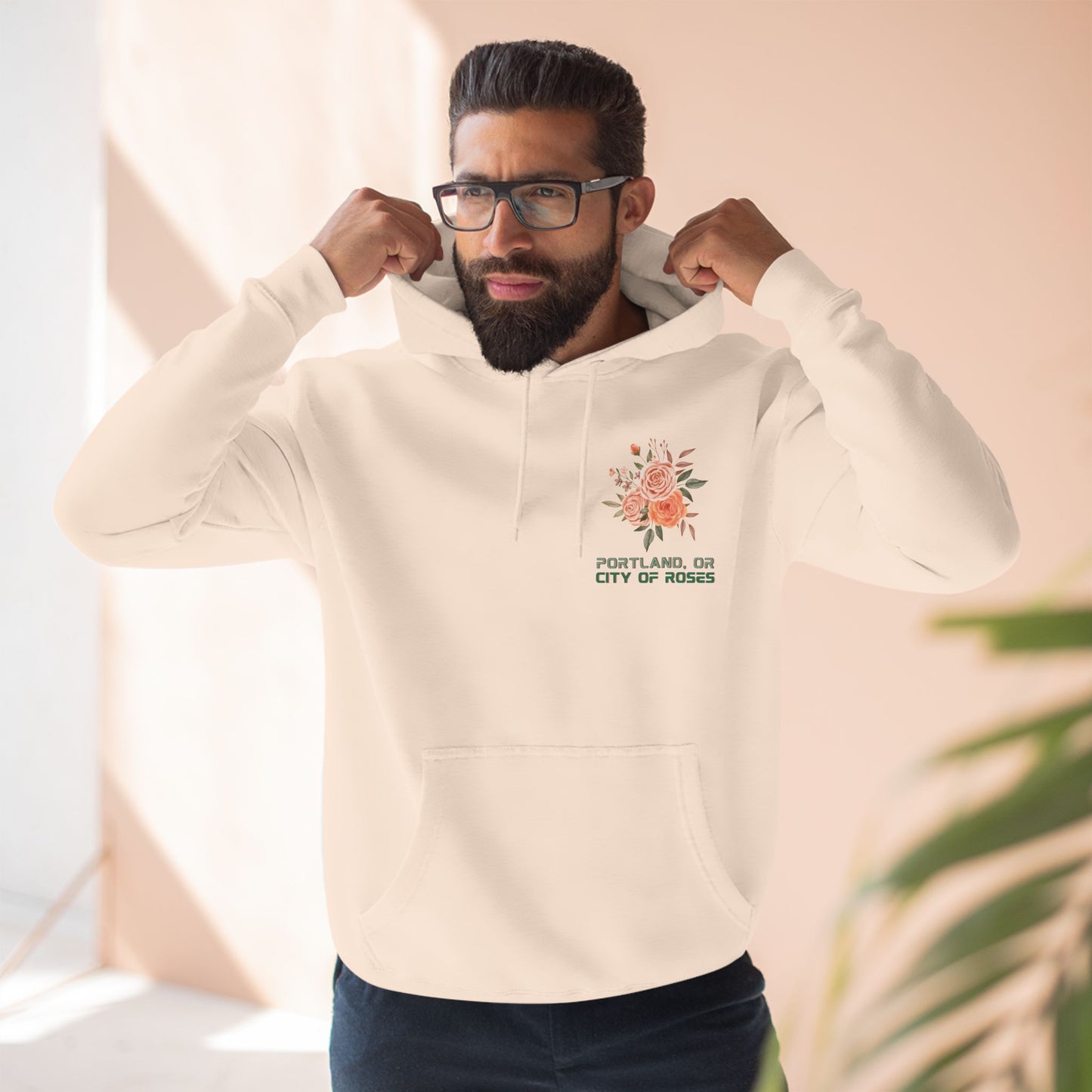 "Portland City of Roses" Fleece Hoodie - Cozy Flower Graphic Pullover Hoodie