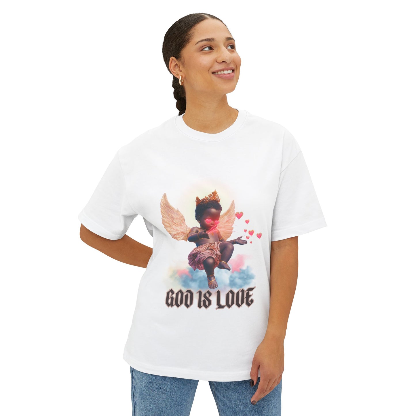 "God is Love" Angel Design - Unisex Oversized Boxy Tee