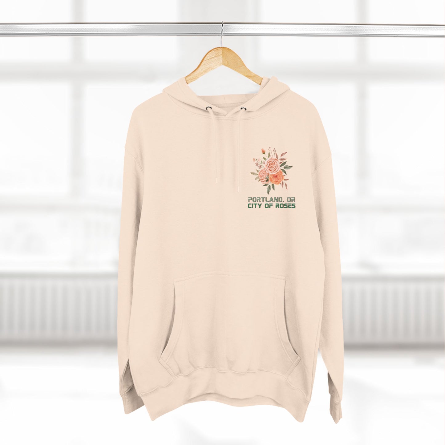 "Portland City of Roses" Fleece Hoodie - Cozy Flower Graphic Pullover Hoodie