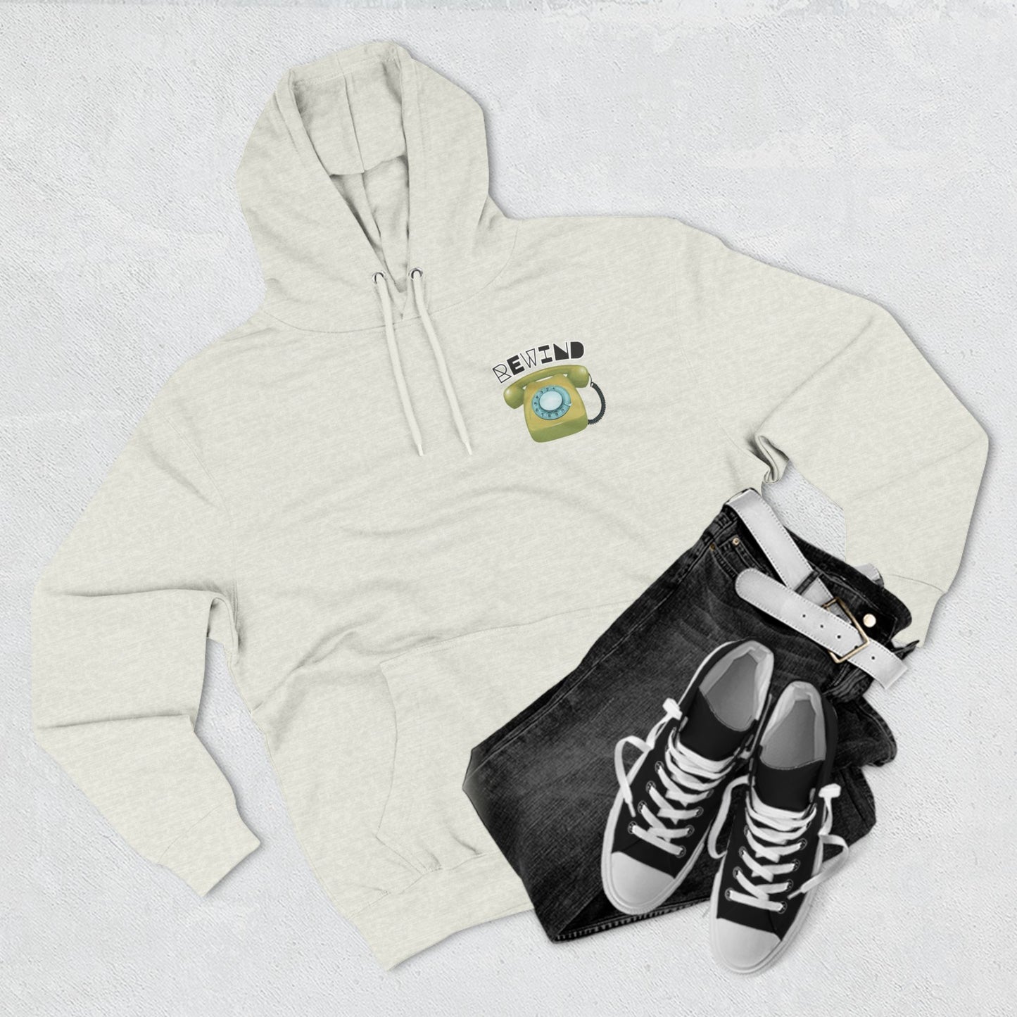 "Rewind" Retro Fleece Hoodie | Vintage Phone & Media Design