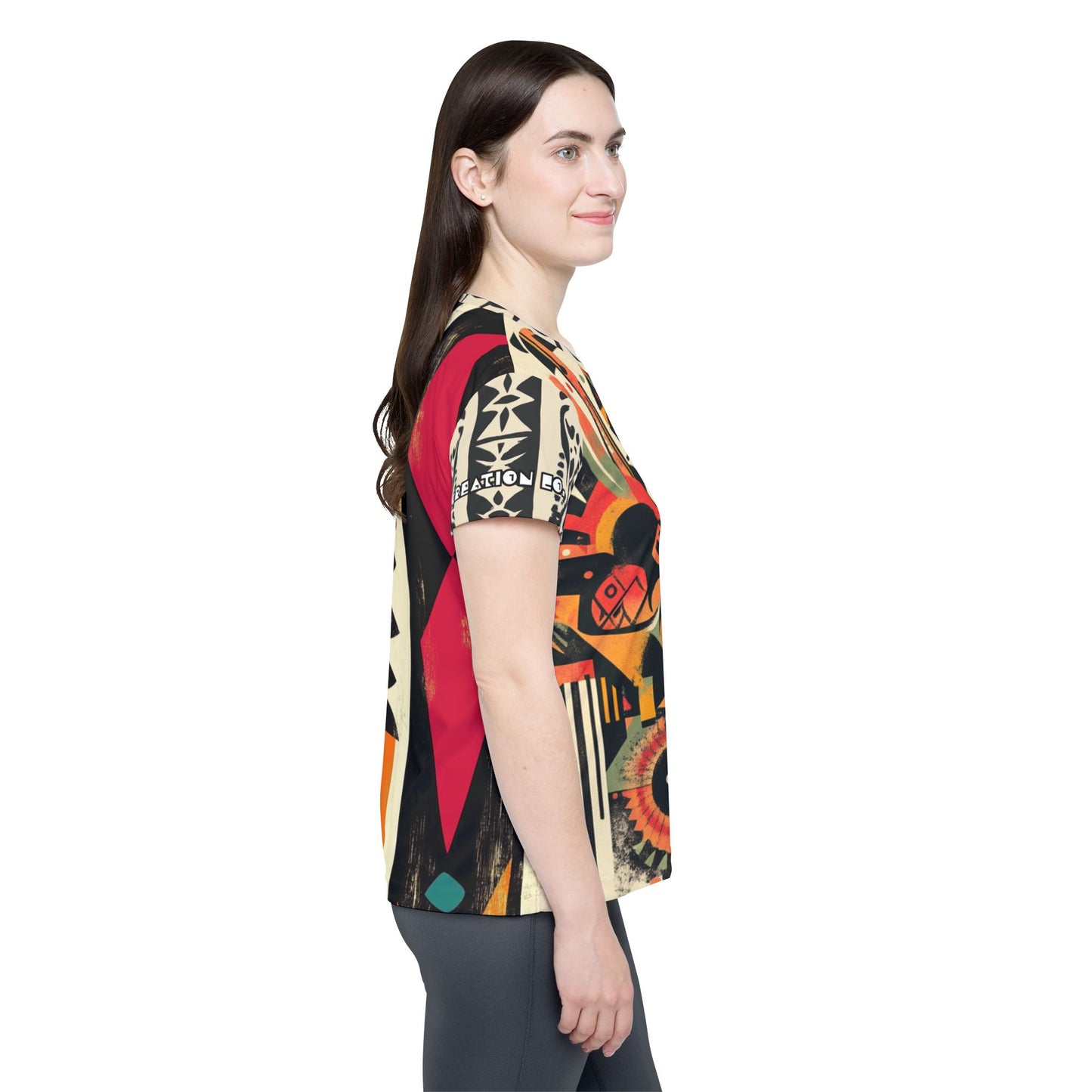 Tribal Adventure - Vibrant Women’s Sports Jersey - Abstract Tribal Design for Activewear