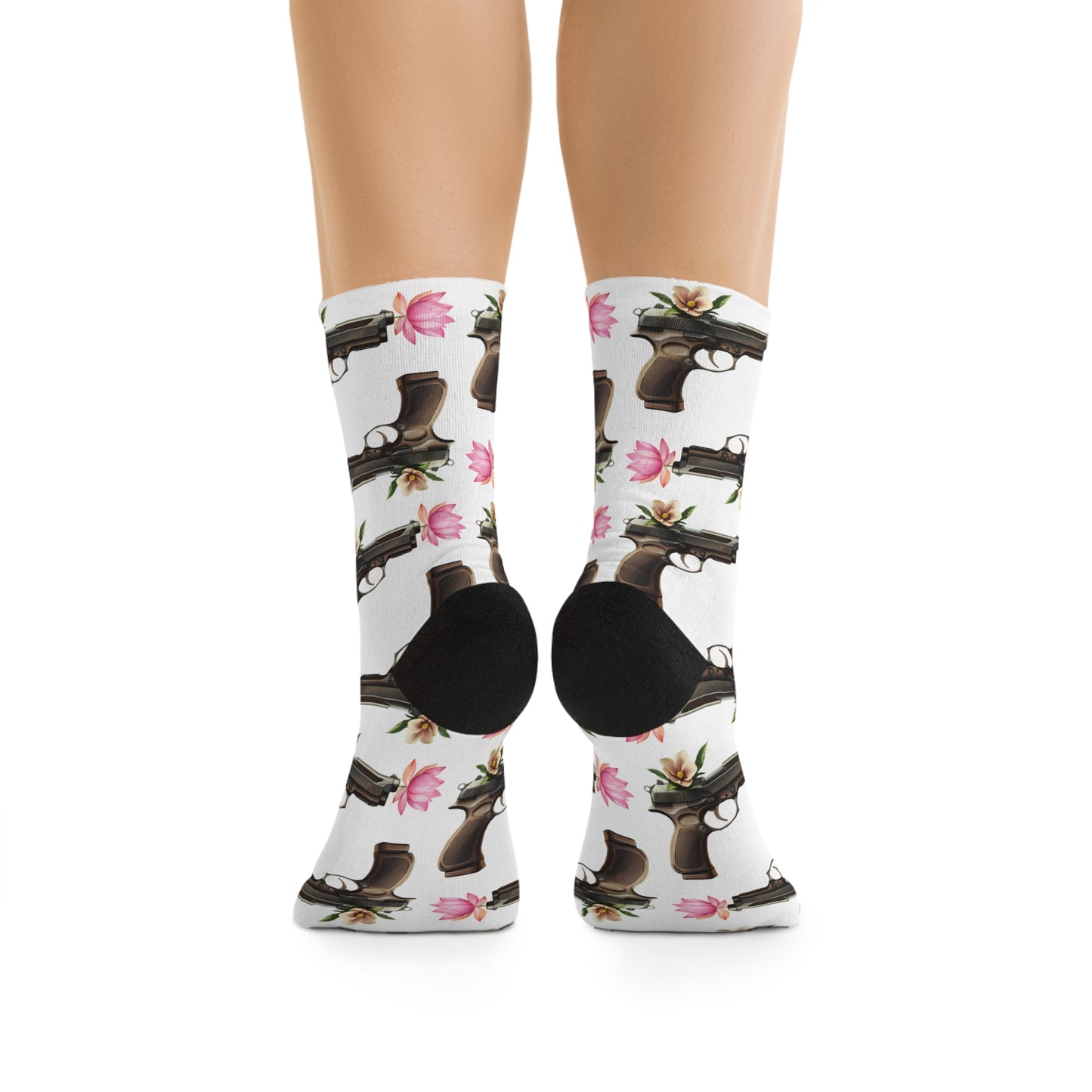 "Love Not War" Edgy Crew Socks with Gun Flower Design - Unisex Eco-Friendly Graphic Socks
