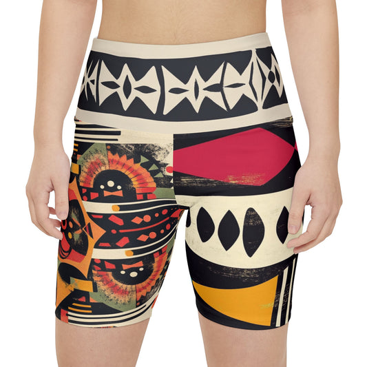 Tribal Adventure - Vibrant Women's Workout Legging Shorts - Colorful Activewear for Yoga & Fitness
