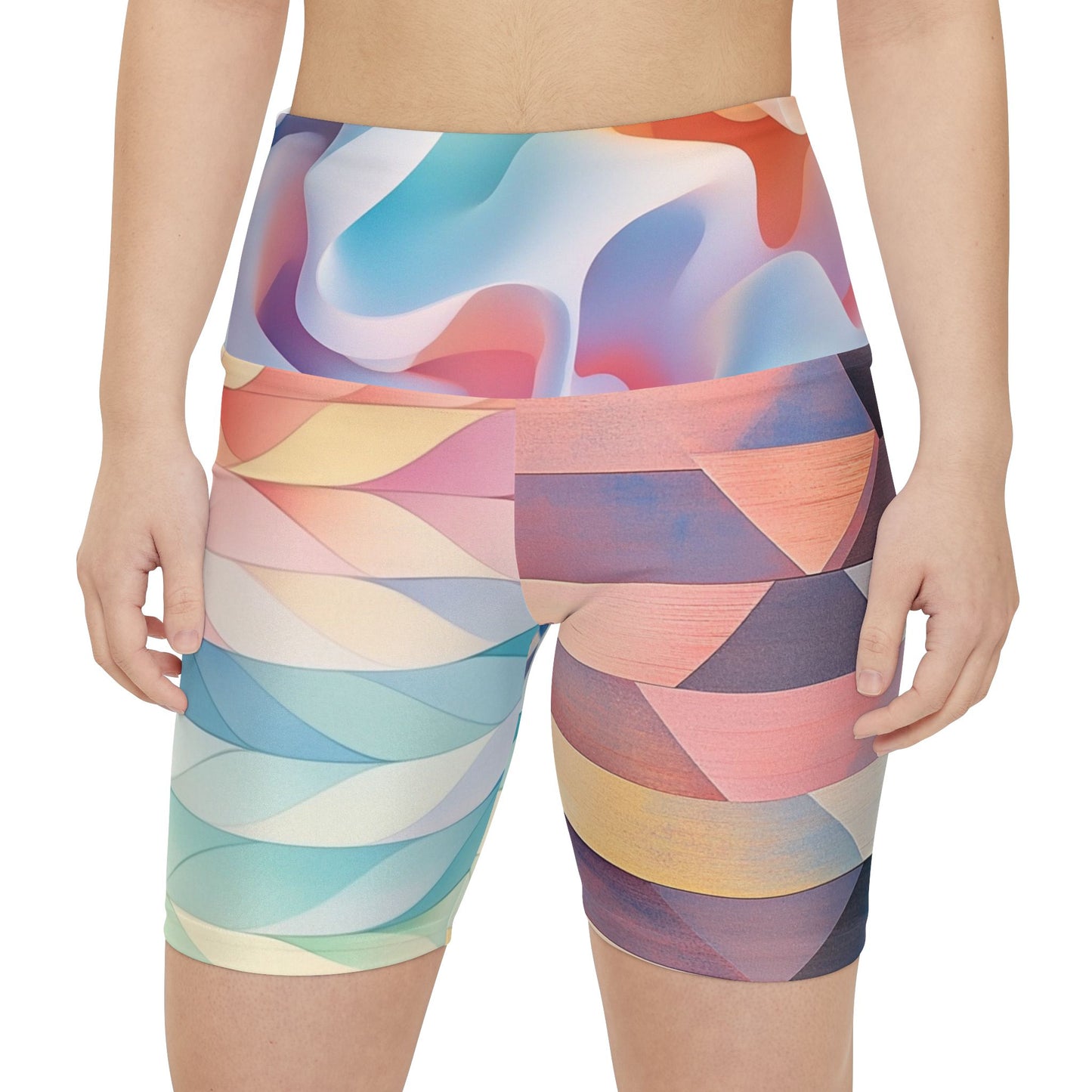 Daydream - Trendy Women's Workout Legging Shorts - Colorful Abstract Design for Active Lifestyle