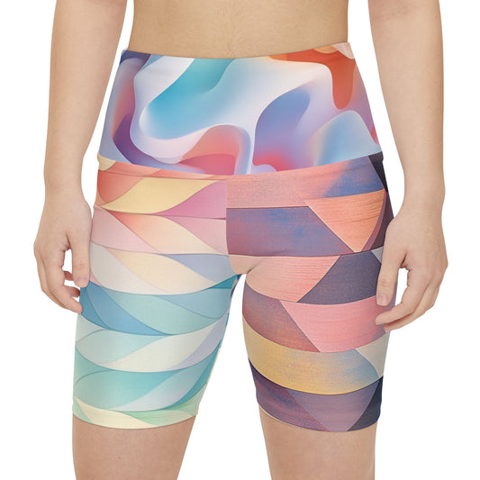 Daydream - Trendy Women's Workout Legging Shorts - Colorful Abstract Design for Active Lifestyle
