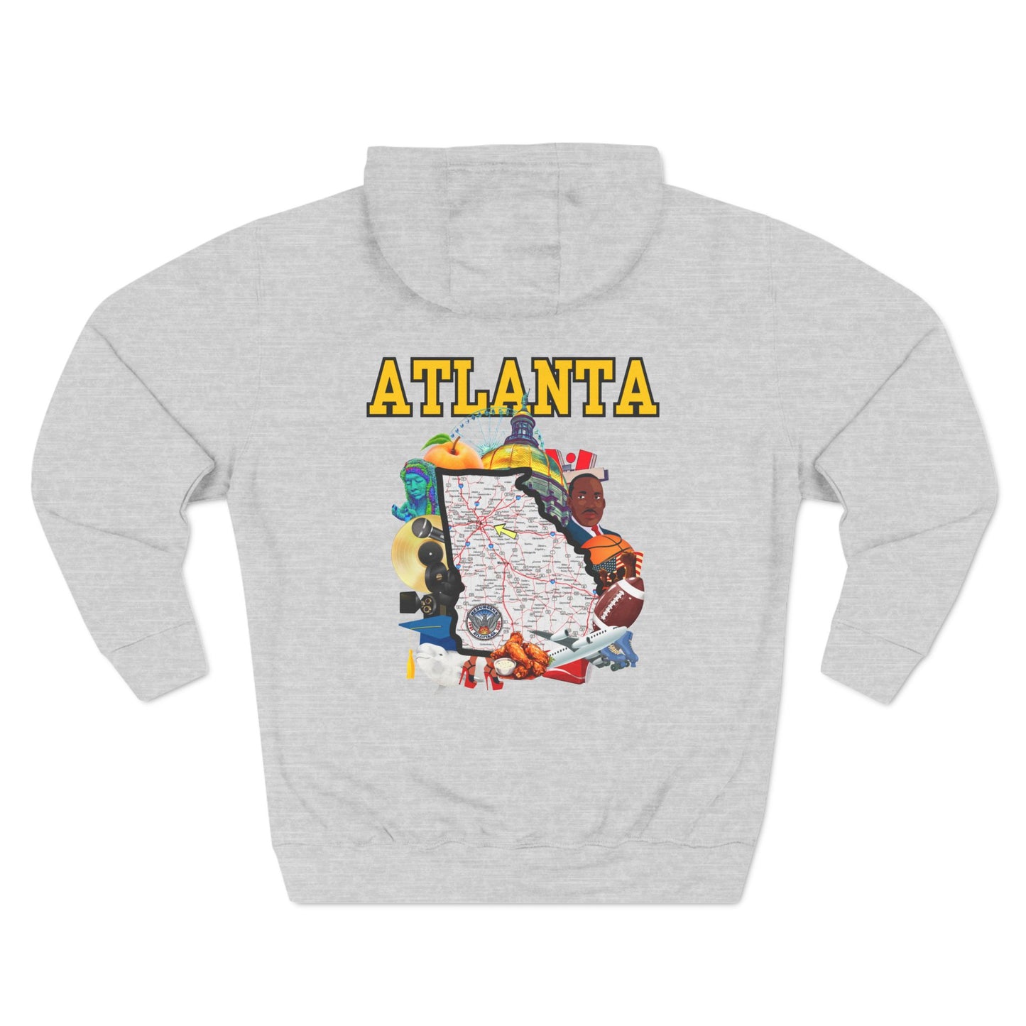 "Atlanta State Capital" Three-Panel Fleece Hoodie - Cozy Souvenir for City Lovers