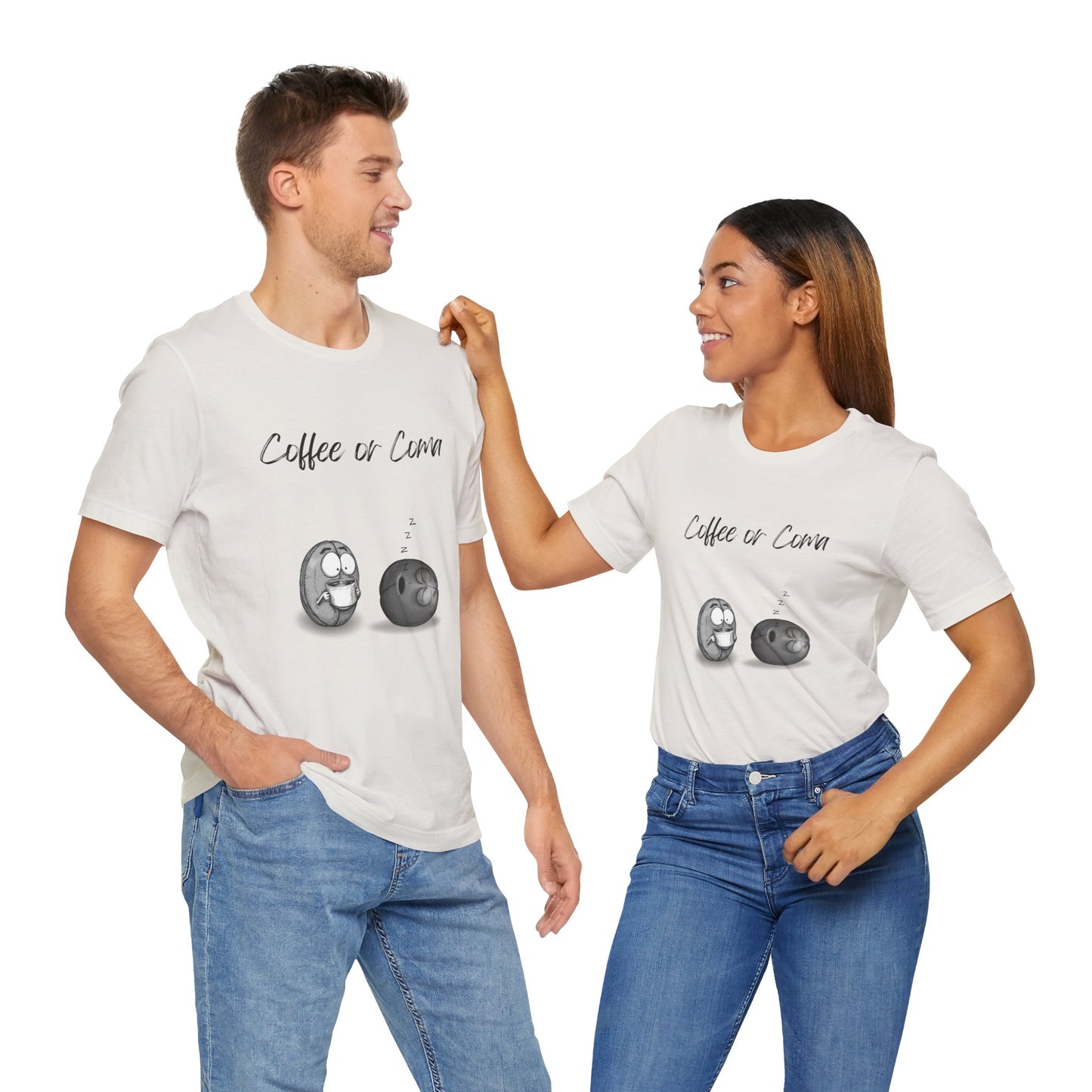 "Coffee or Coma" - Fun Coffee Lover Unisex Tee, Funny Coffee Shirt, Gift for Him or Her, Casual Wear, Caffeine Enthusiast, Birthday Gift, Graphic Tee