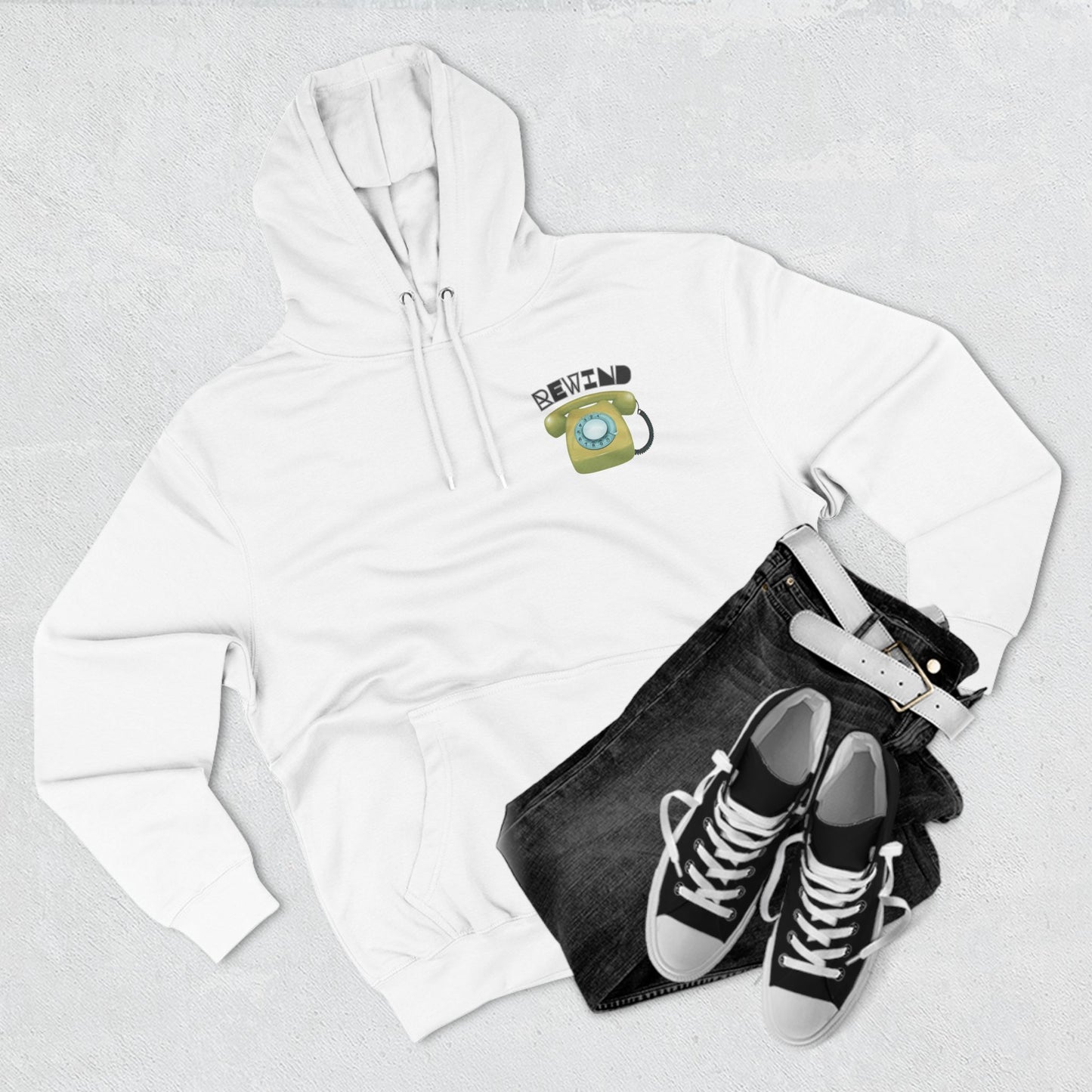 "Rewind" Retro Fleece Hoodie | Vintage Phone & Media Design