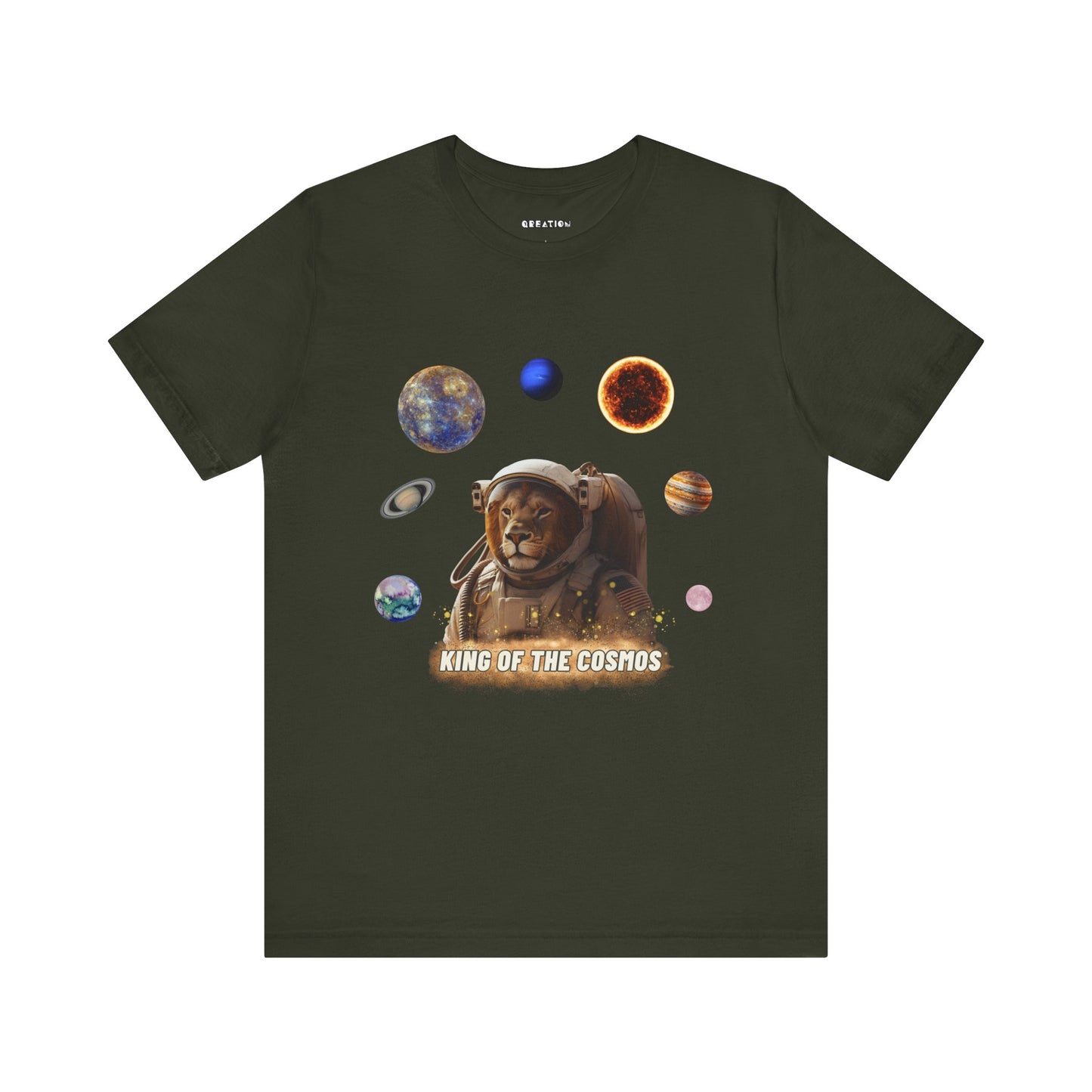 "King of the Cosmos" Lion Astronaut Unisex Jersey Short Sleeve Tee - Space Animal Graphic T-Shirt