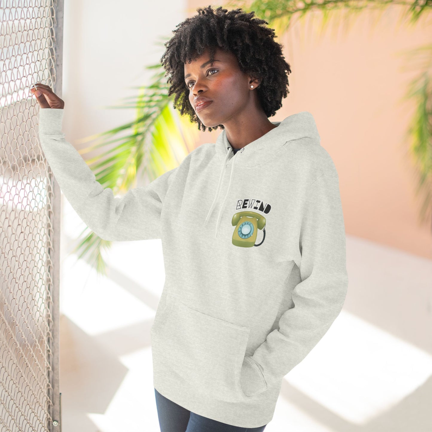 "Rewind" Retro Fleece Hoodie | Vintage Phone & Media Design