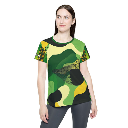 Fatigue Me - Women's Sports Jersey - Vibrant Green Camouflage Design