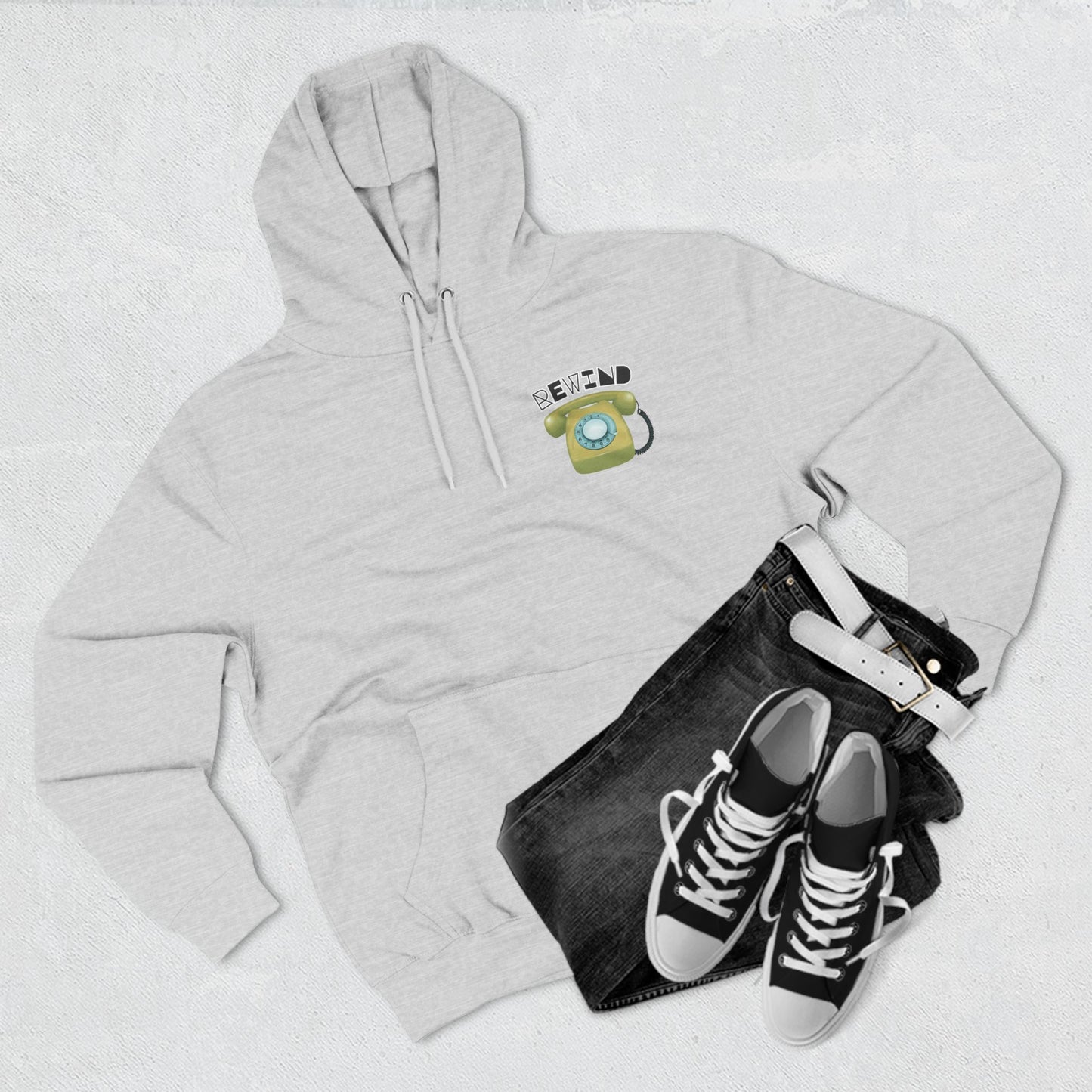 "Rewind" Retro Fleece Hoodie | Vintage Phone & Media Design