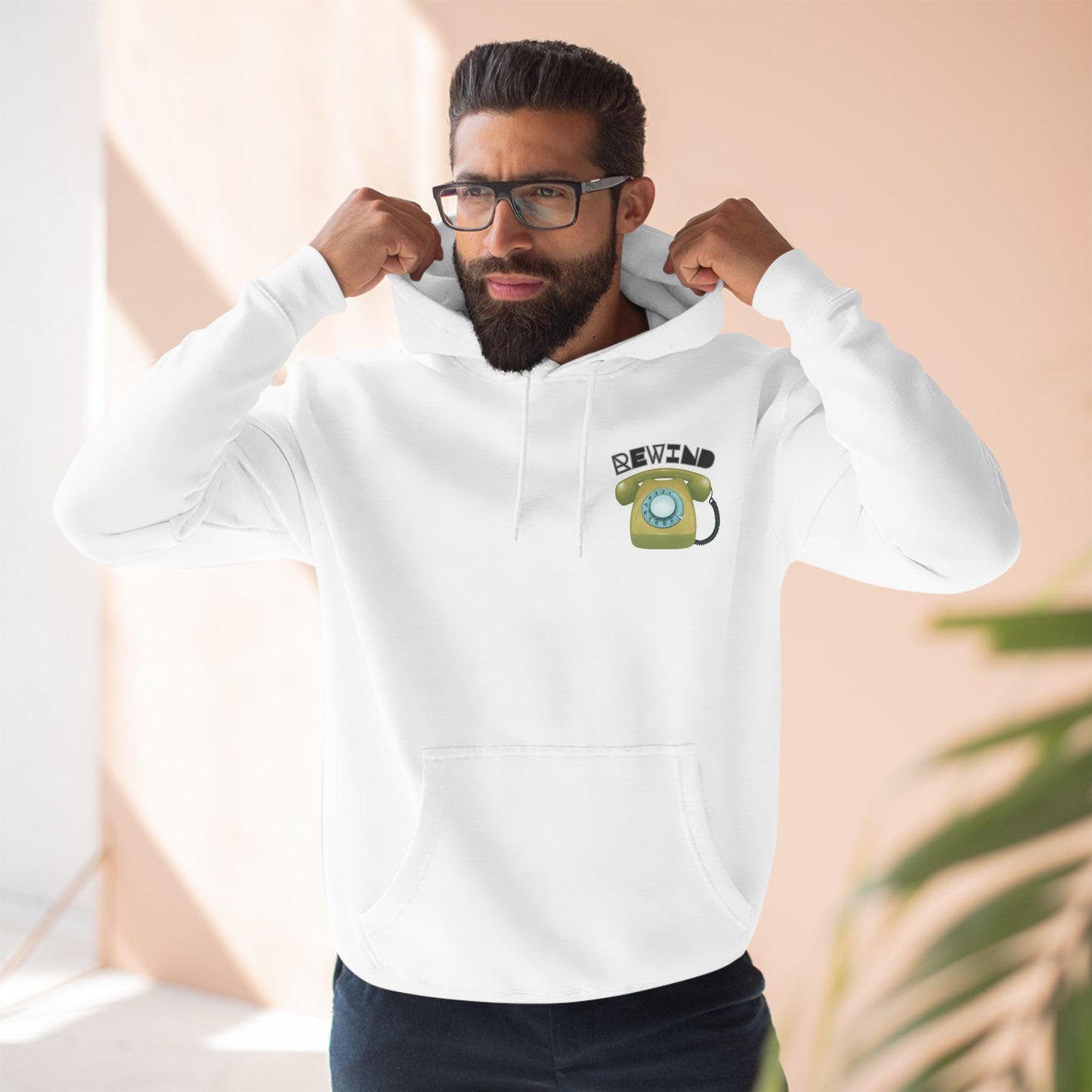 "Rewind" Retro Fleece Hoodie | Vintage Phone & Media Design