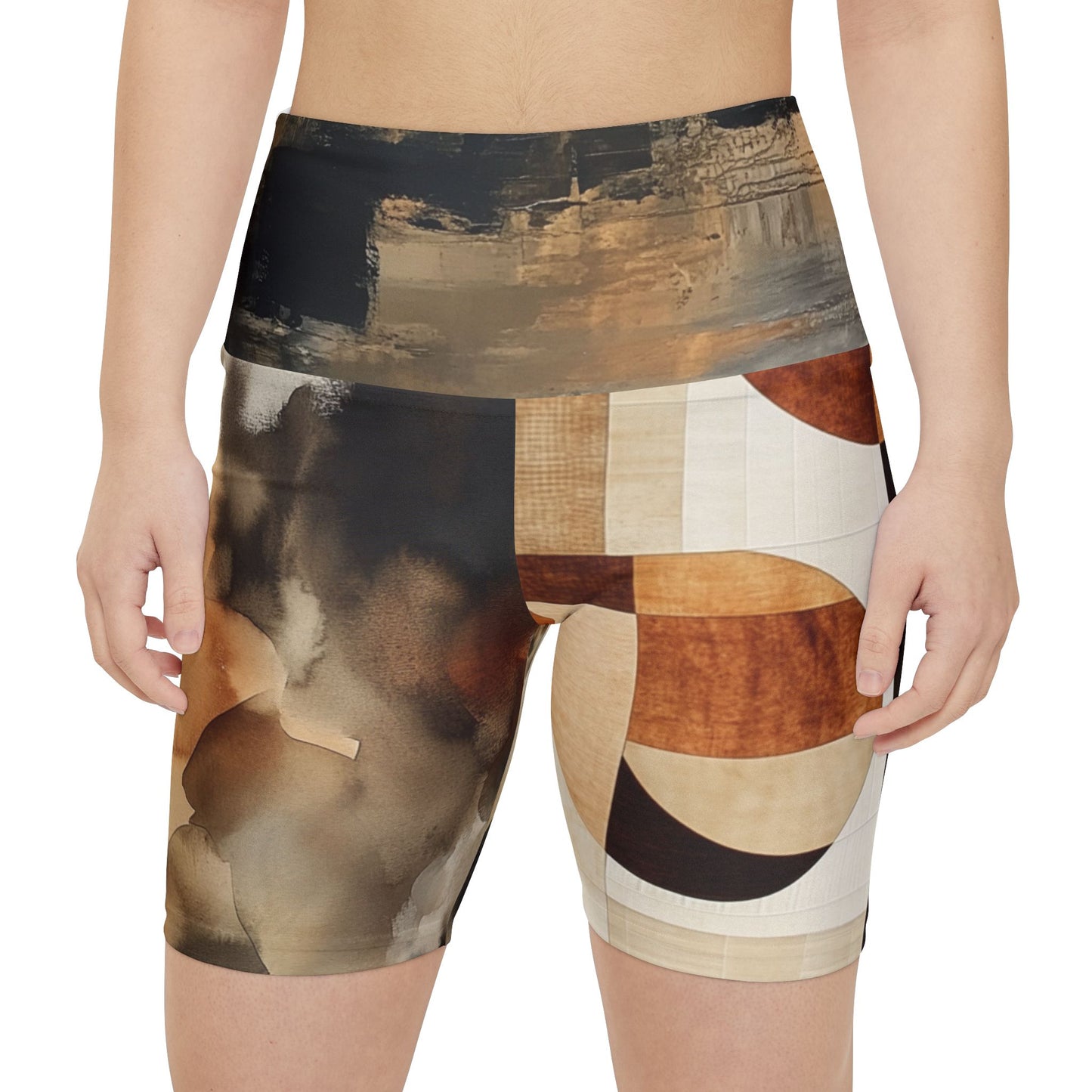 Very Mindful - Artistic Women's Workout Legging Shorts - Abstract Geometric Design