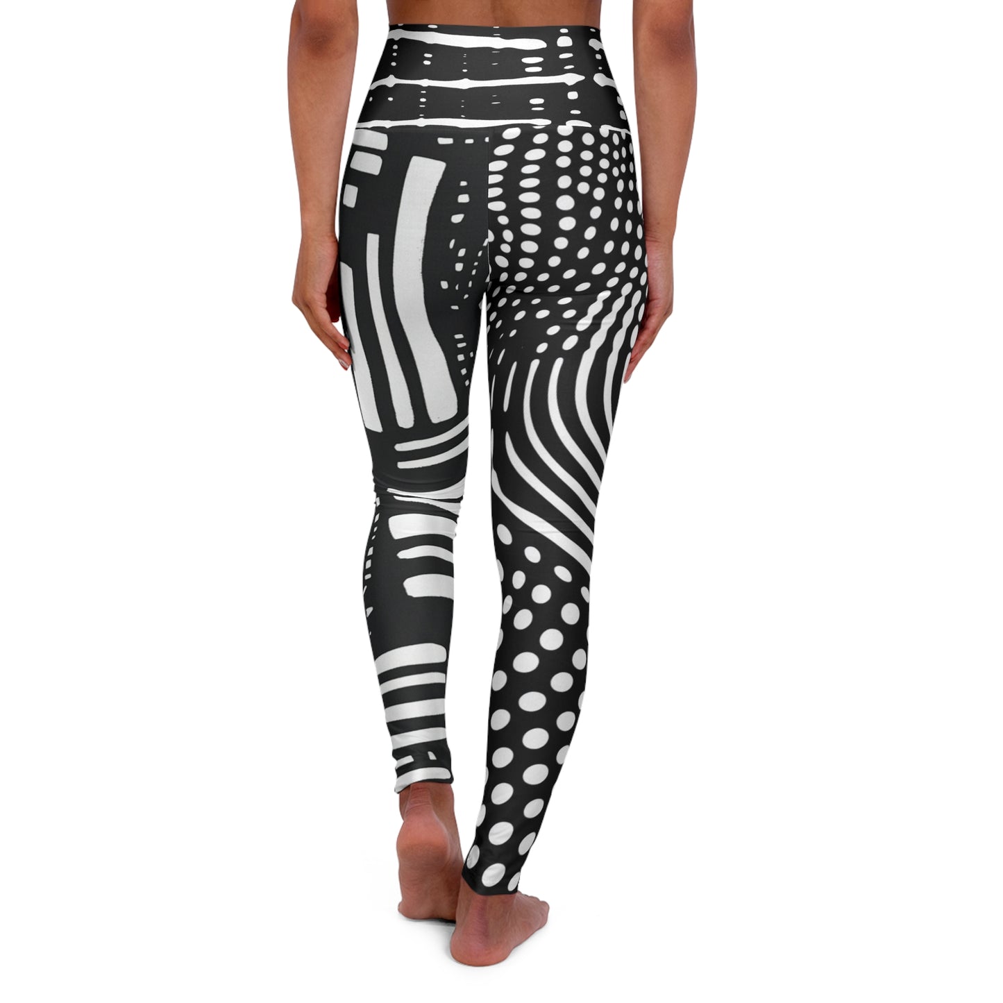 Awake - Stylish High Waisted Yoga Leggings - Stretchy Workout Tights with Modern Black and White Print