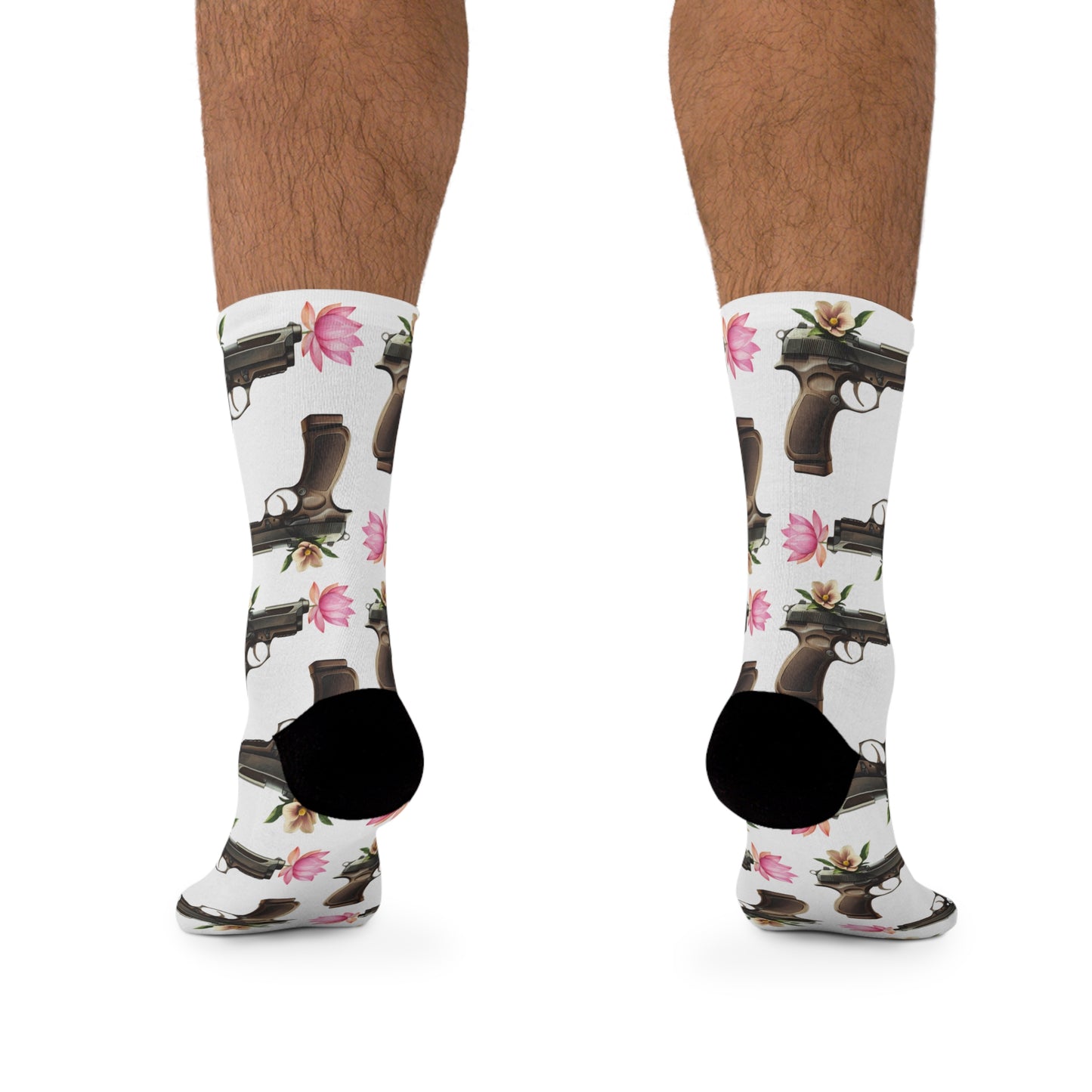 "Love Not War" Edgy Crew Socks with Gun Flower Design - Unisex Eco-Friendly Graphic Socks