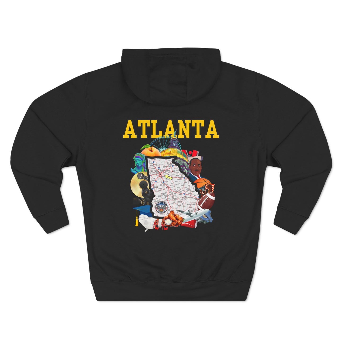 "Atlanta State Capital" Three-Panel Fleece Hoodie - Cozy Souvenir for City Lovers