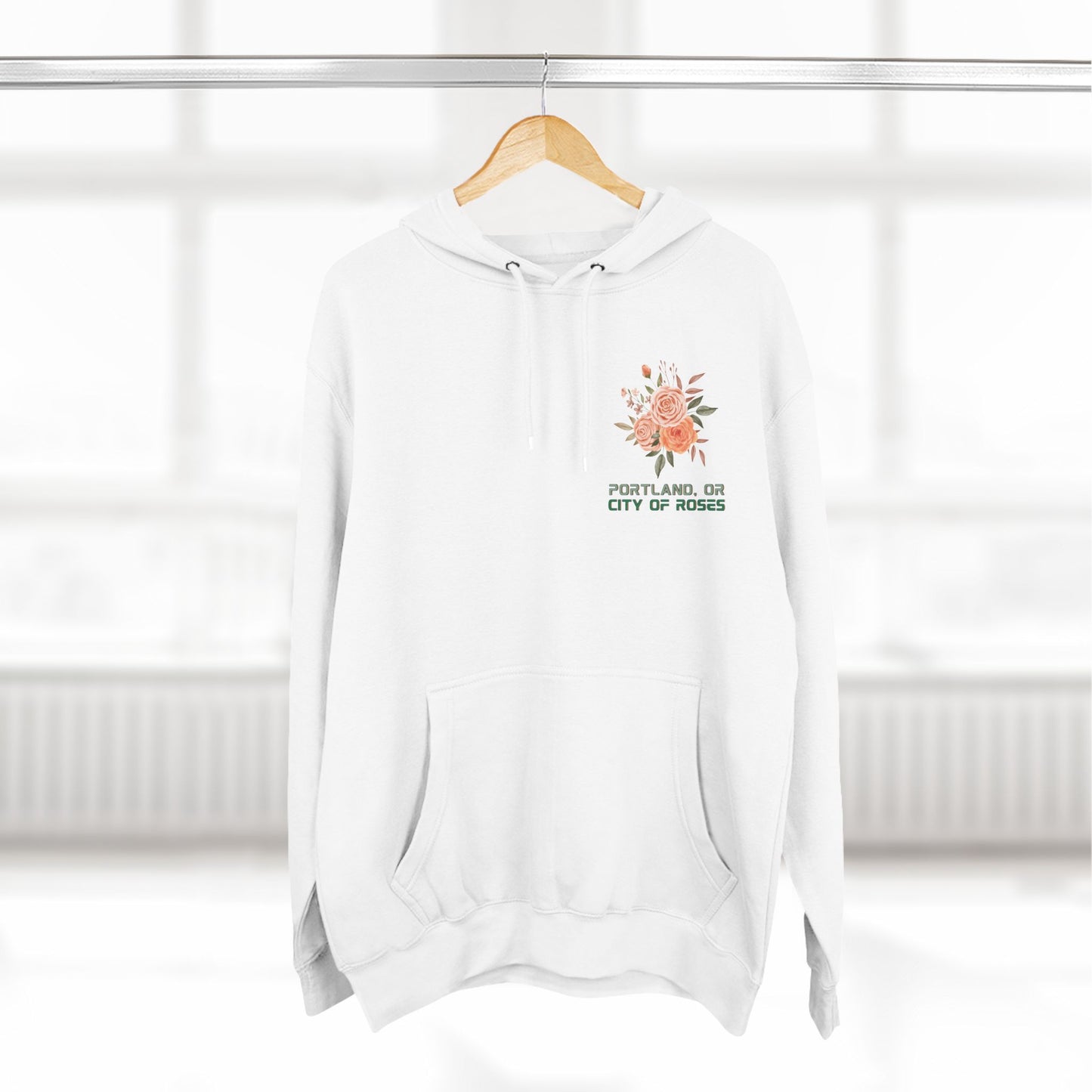 "Portland City of Roses" Fleece Hoodie - Cozy Flower Graphic Pullover Hoodie