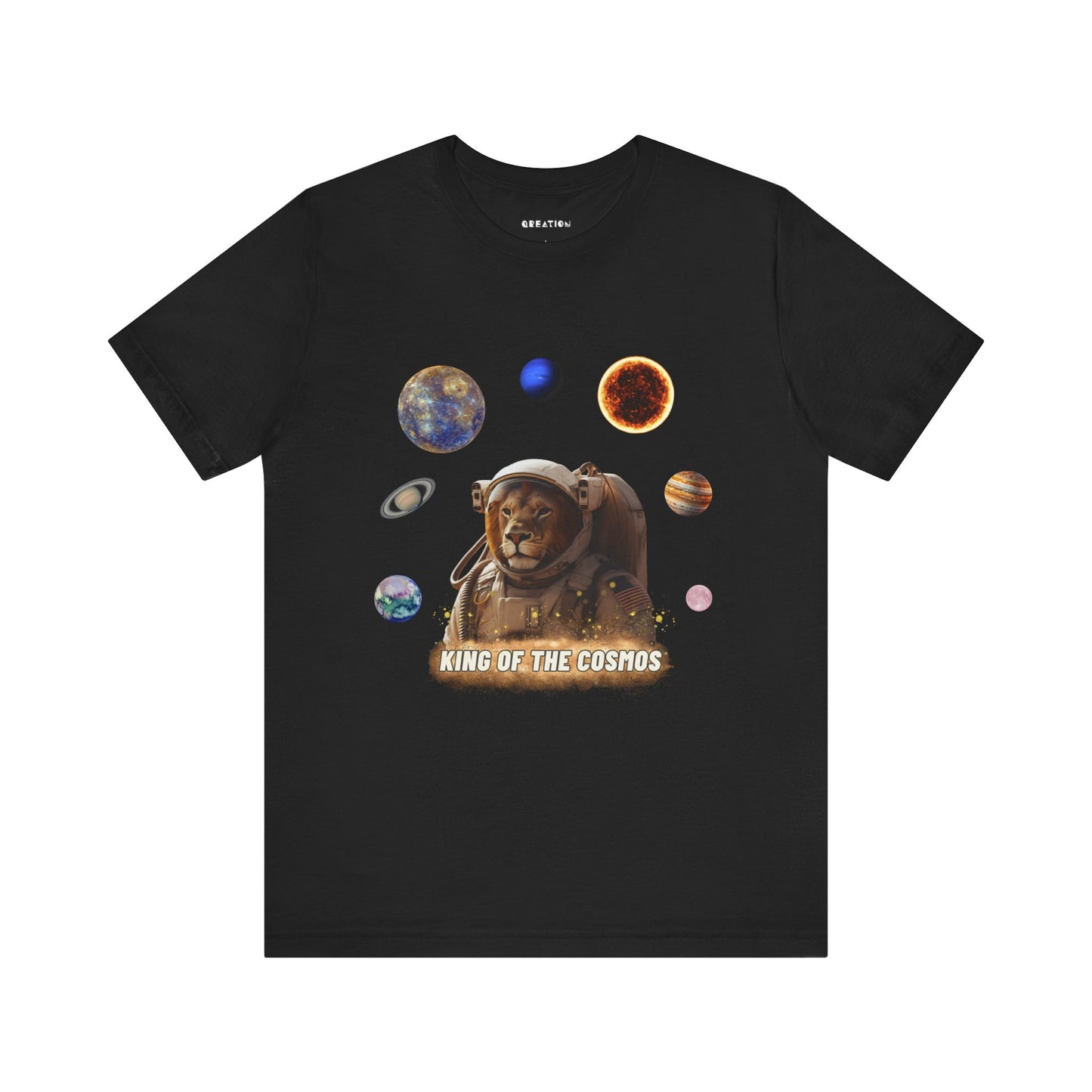 "King of the Cosmos" Lion Astronaut Unisex Jersey Short Sleeve Tee - Space Animal Graphic T-Shirt
