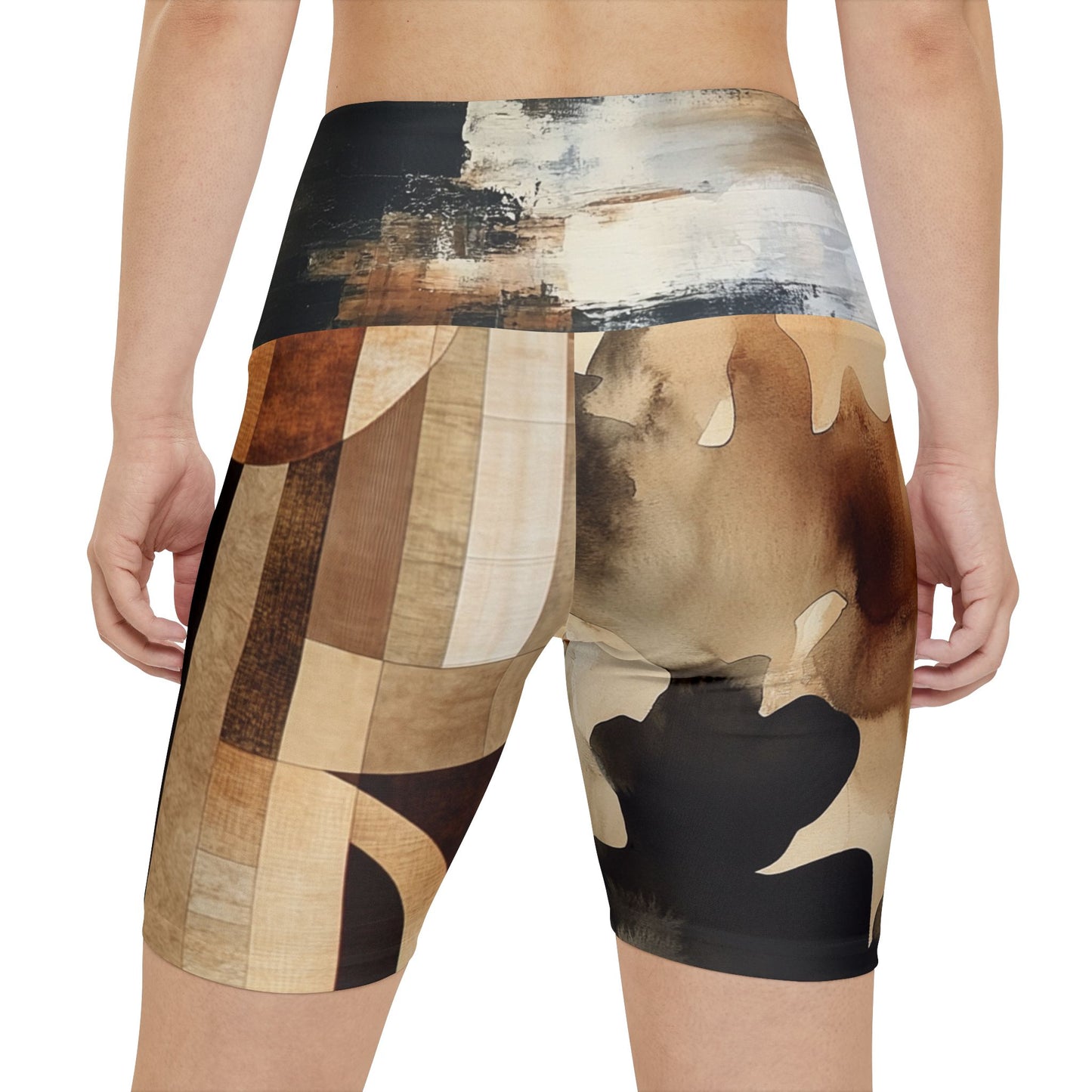 Very Mindful - Artistic Women's Workout Legging Shorts - Abstract Geometric Design