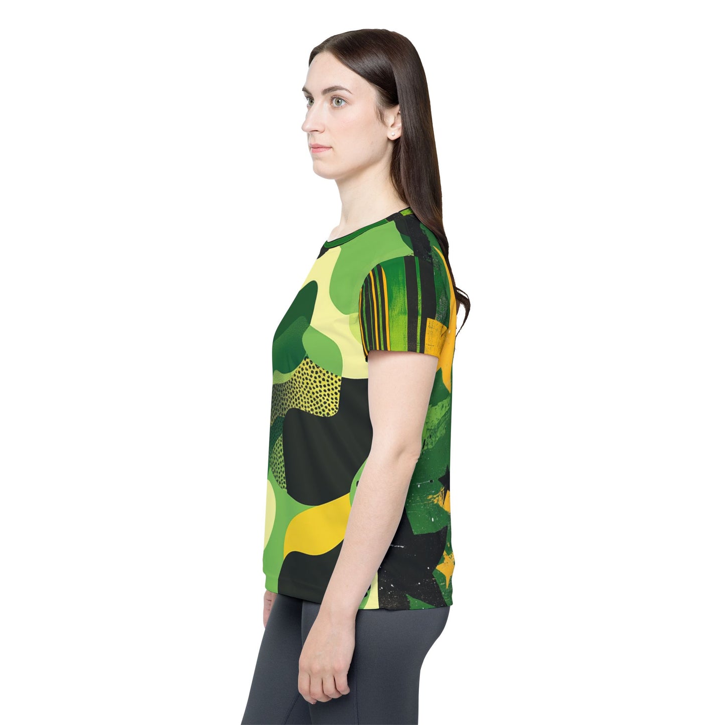 Fatigue Me - Women's Sports Jersey - Vibrant Green Camouflage Design
