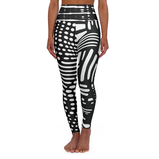 Awake - Stylish High Waisted Yoga Leggings - Stretchy Workout Tights with Modern Black and White Print