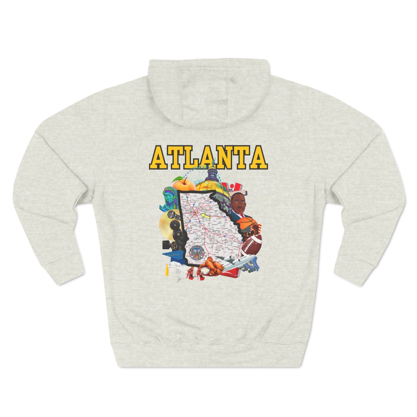 "Atlanta State Capital" Three-Panel Fleece Hoodie - Cozy Souvenir for City Lovers