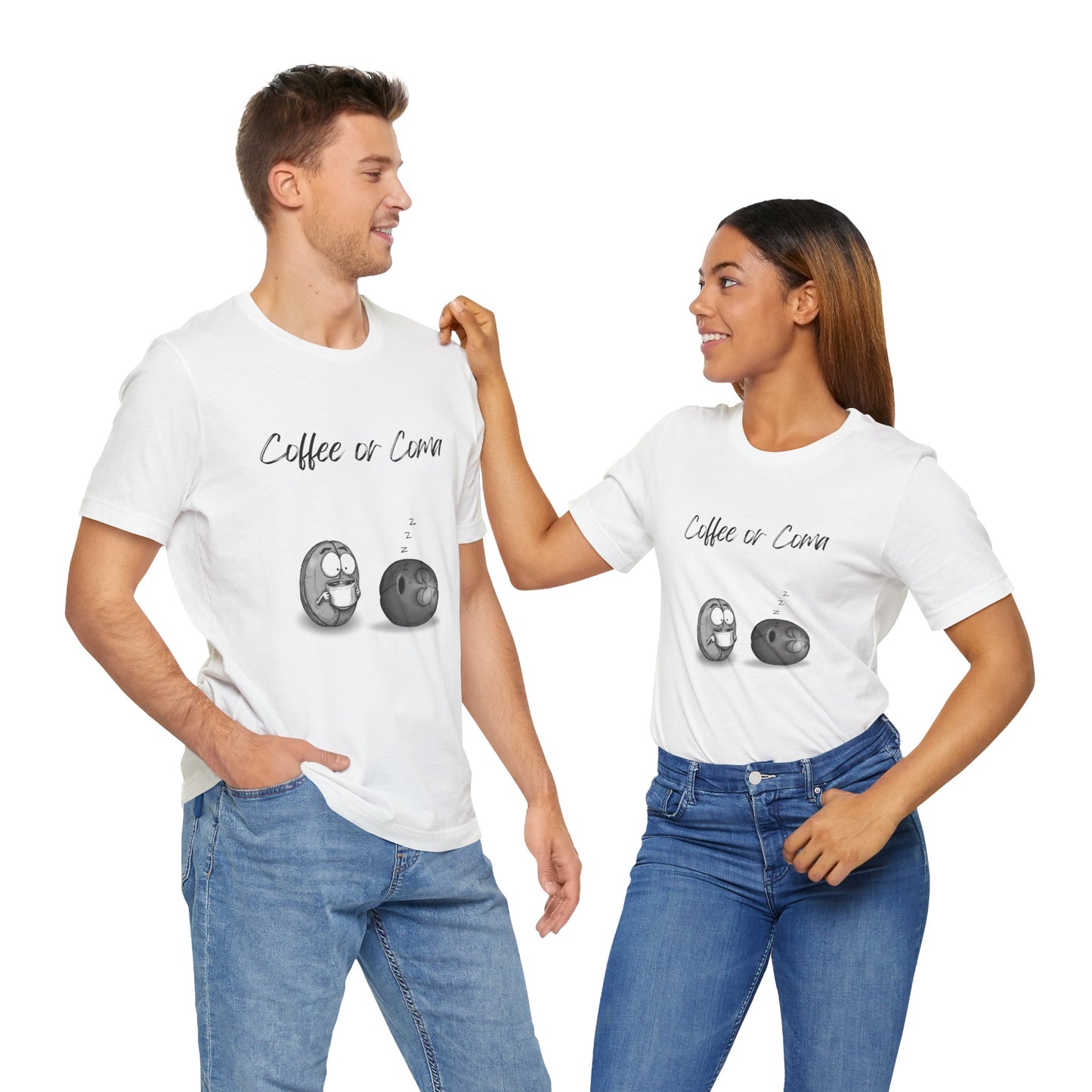 "Coffee or Coma" - Fun Coffee Lover Unisex Tee, Funny Coffee Shirt, Gift for Him or Her, Casual Wear, Caffeine Enthusiast, Birthday Gift, Graphic Tee