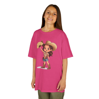 "Throwing Fans" Cowgirl Kids Tee - Western Shirt for Children, Cartoon Graphic Tee, Kids Party Shirt, Birthday Gift, Summer Outfit