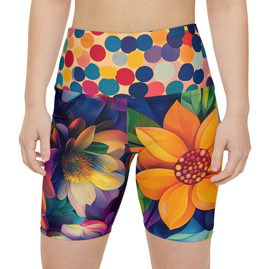 Summer - Vibrant Floral Women's Workout Legging Shorts - Colorful Activewear for Fitness Enthusiasts